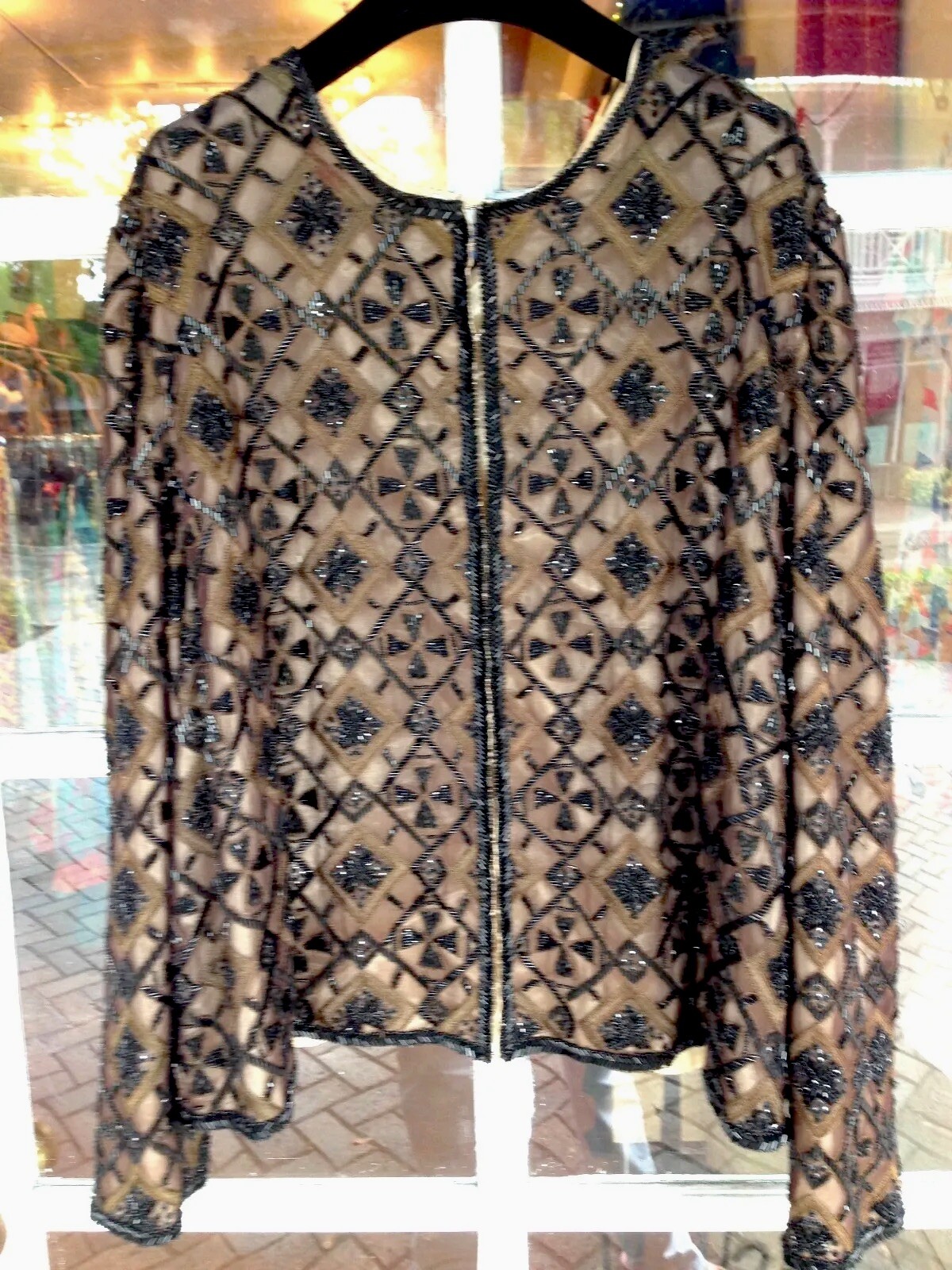 VINTAGE ELABORATE BLACK BEADED & EMBROIDERED SILK JACKET XXL