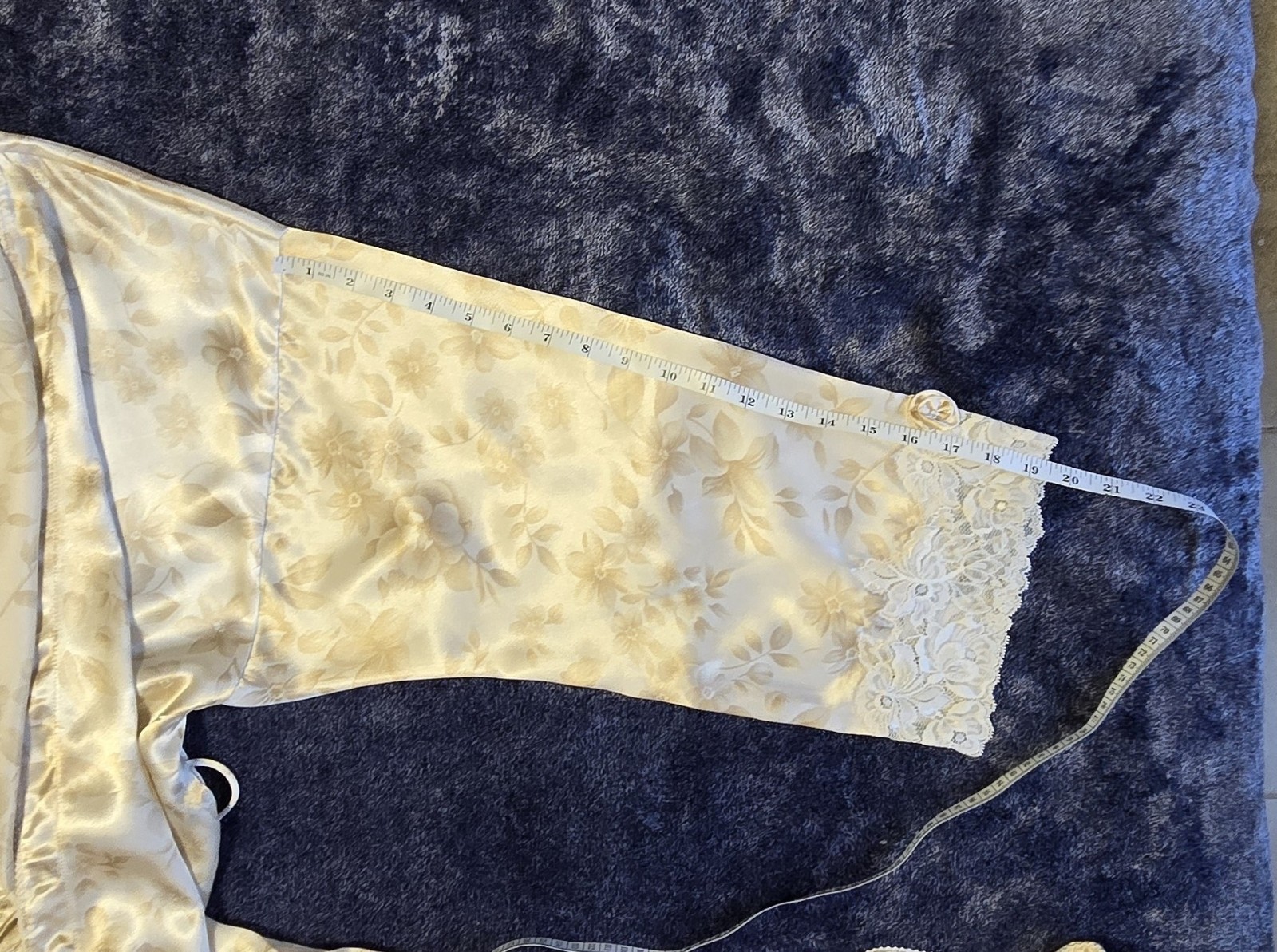 Vintage Christian Dior Satin Floral Jacquard Lace Robe Cream Gold, M