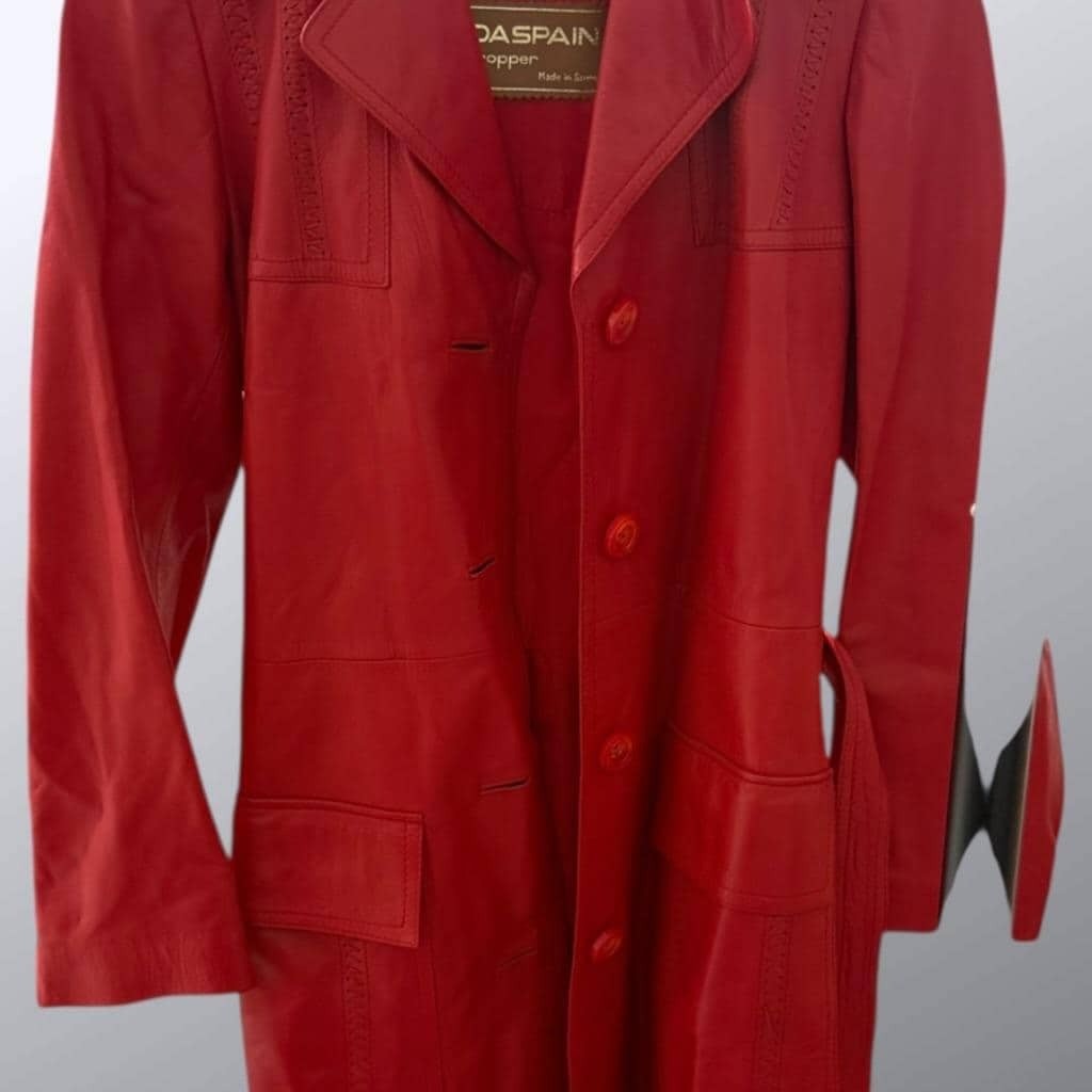 Leda Spain by Gropper Belted Leather Trenchcoat S Red — Excellent