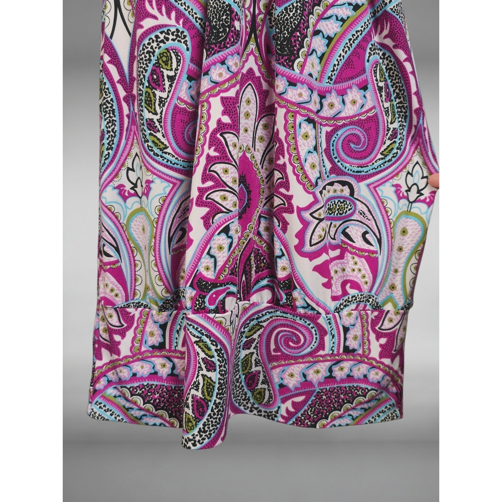 Vintage Y2K B. Moss Paisley Twist Front Stretch Mini Dress Purple Medium Retro