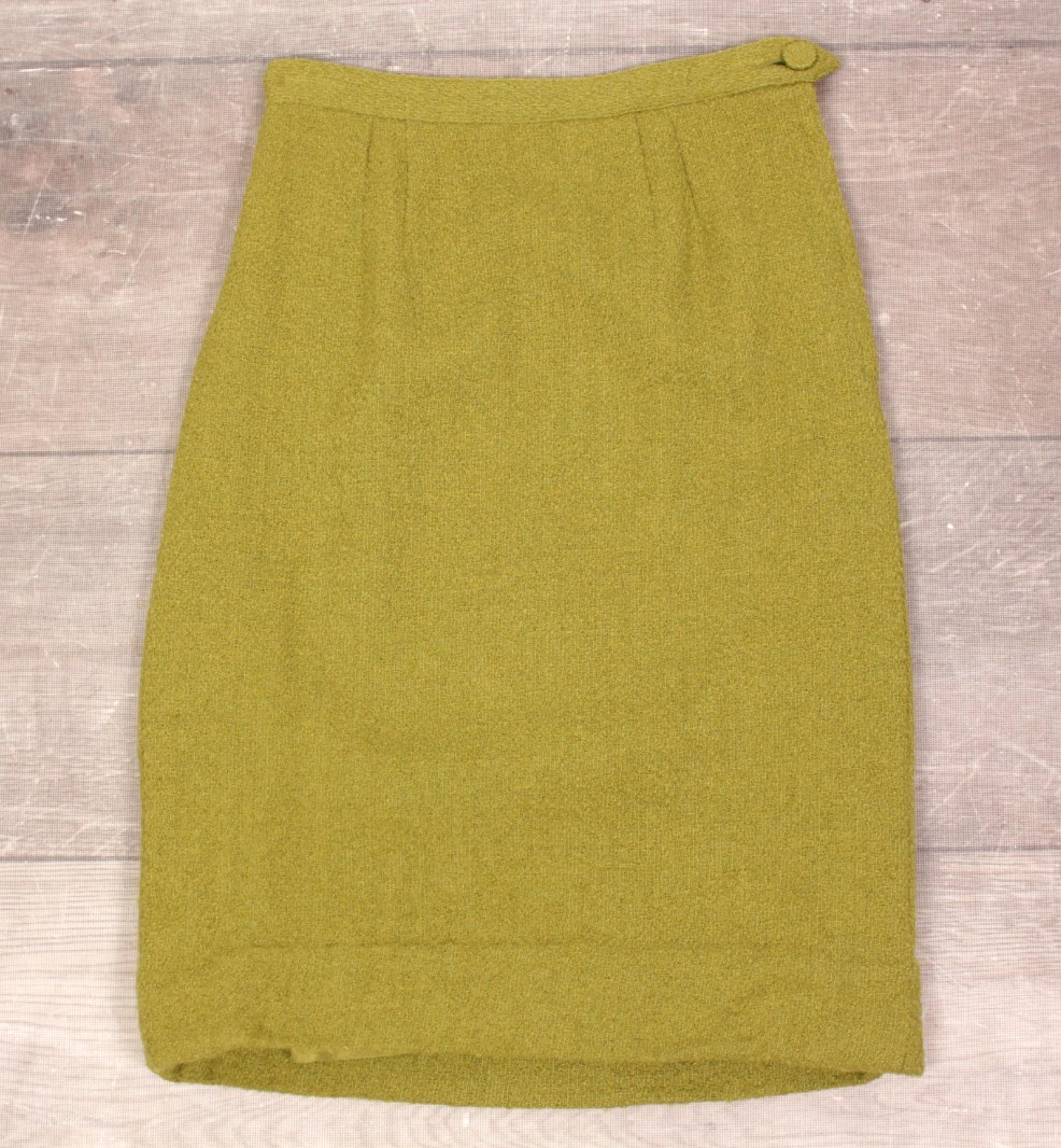 VTG Women’s 50s 2 Pc Chartreuse Wool Dress Suit XS/S 1950s Utah Tailoring Mills