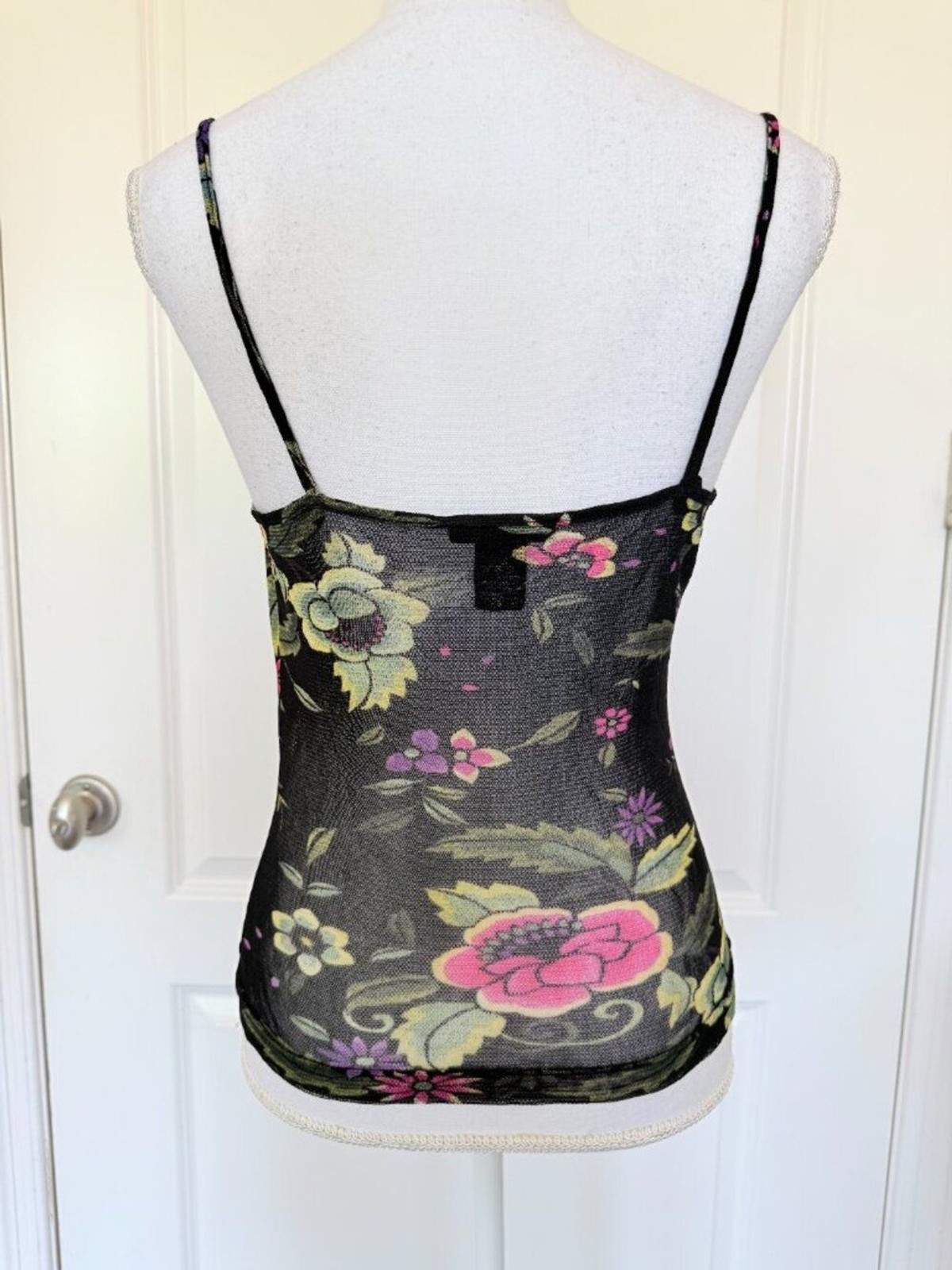 VTG 90s Vivienne Tam Mesh Floral Cami Top Cowl Neck Archival Y2K Size 3