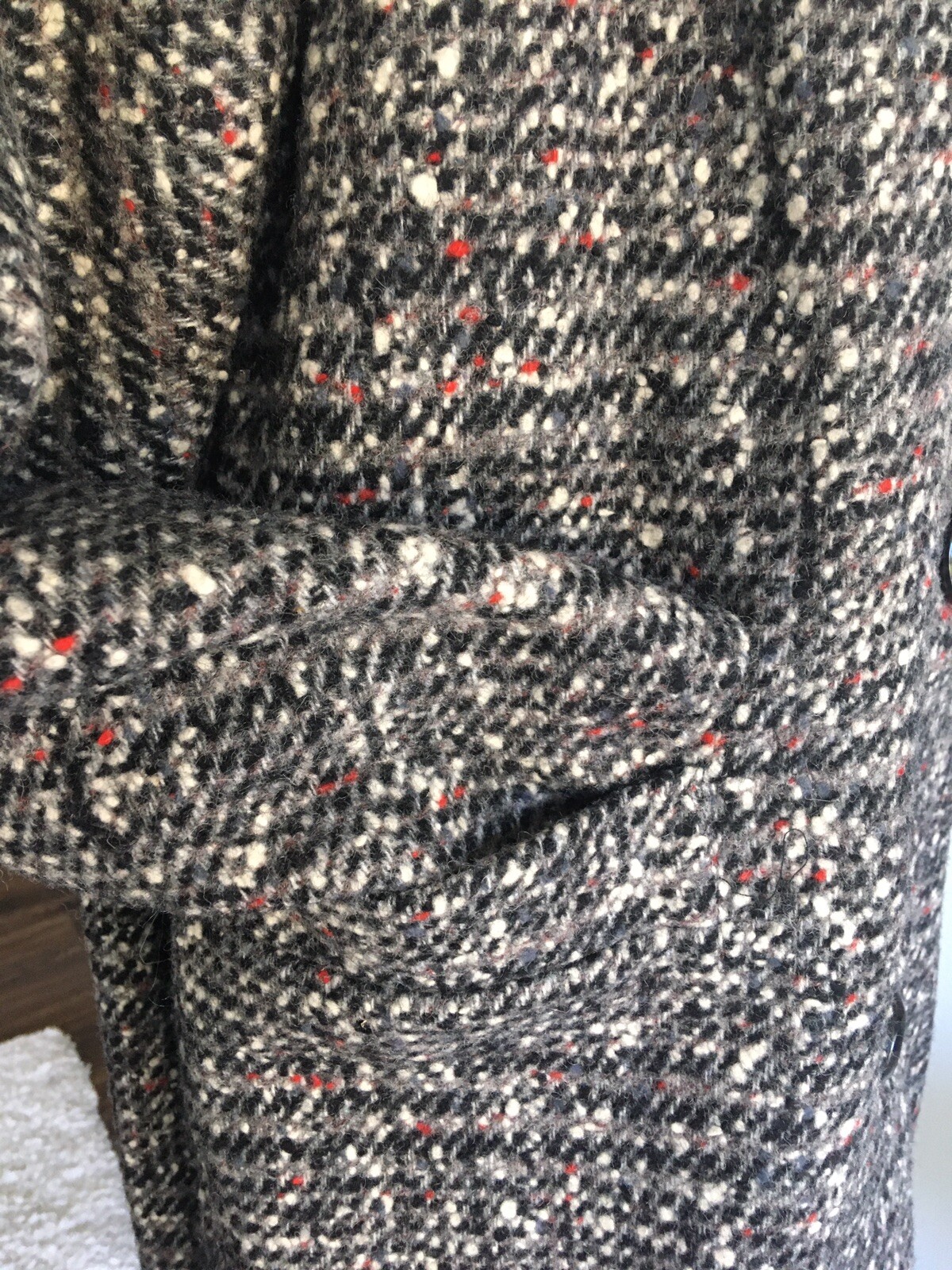 Vintage 1950s 60s Chunky BLACK & White Wool TWEED Coat and Skirt SET Plush LINED