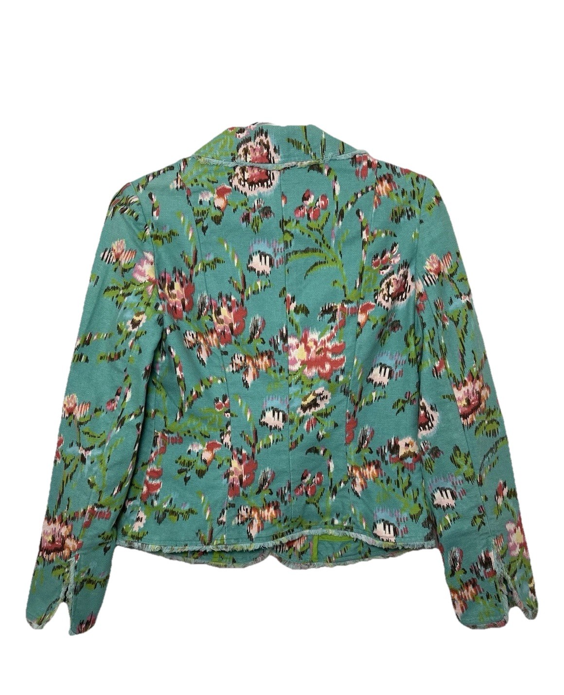 Harolds S~2 Jacket Green Floral BOHO Hippie Button Front Linen Blend Pink Flower