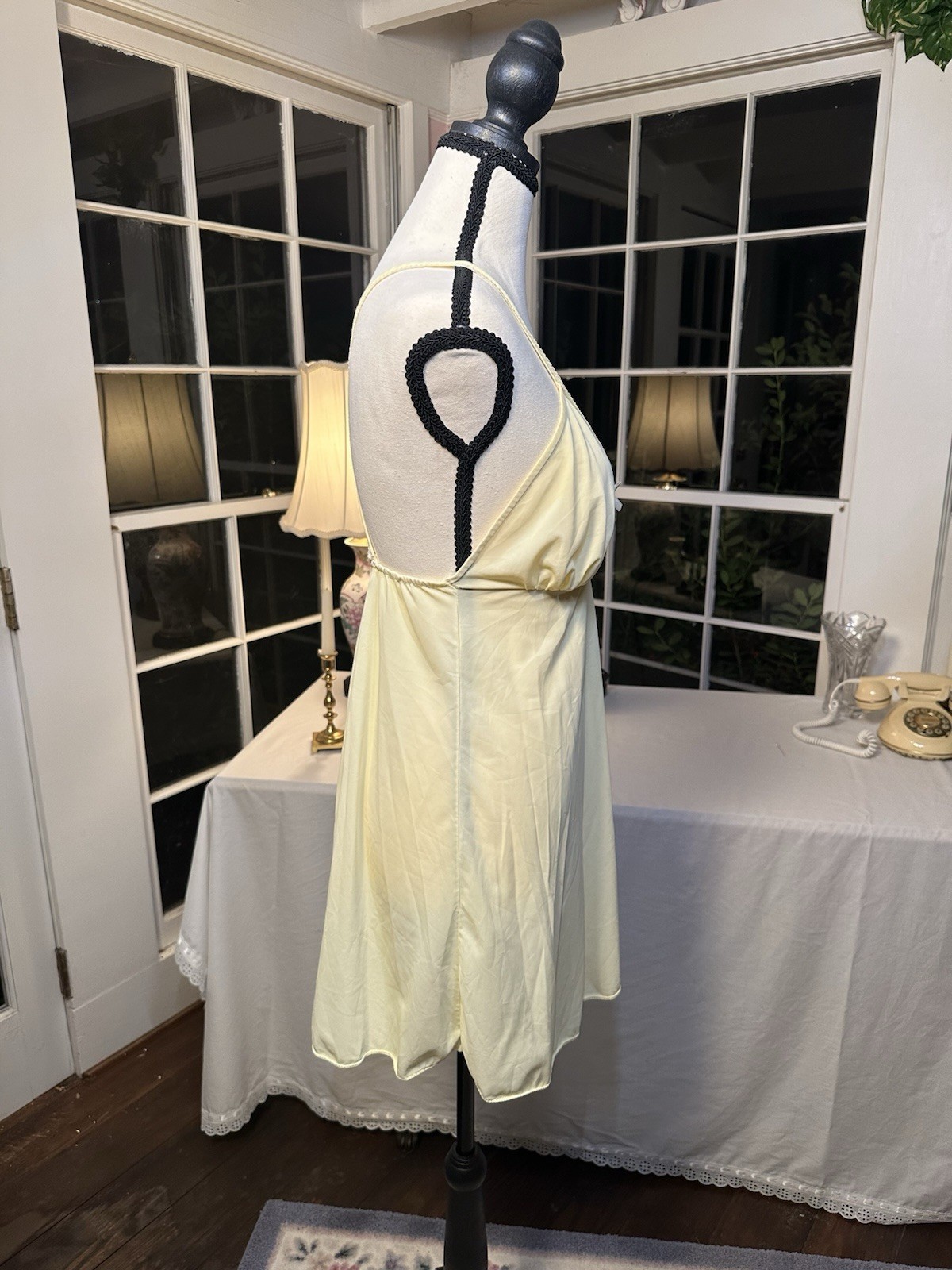 Vintage 50s Yellow Nightie Lingerie Midcentury Rare Cross back Small