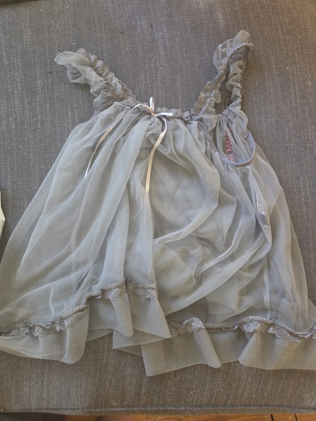 Vintage Women’s Sheer White Ruffled Lingerie Cami Top with Lace Trim Detail
