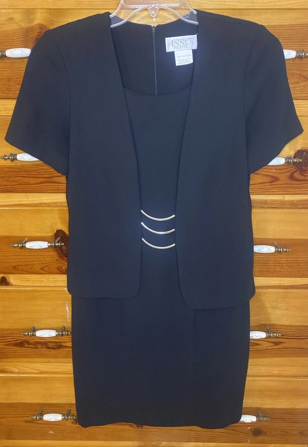 Vintage Casual Corner Sz 10 Petite Black Suit Dress Corpcore Business 80’s Power