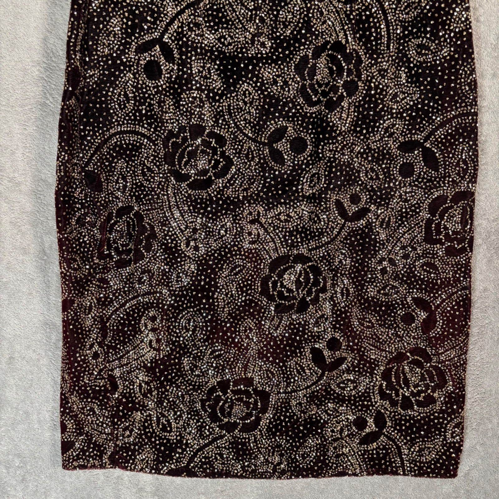 Climax Karen Okada Vintage 90s Open Back Glitter Floral Bodycon Dress Burgundy S