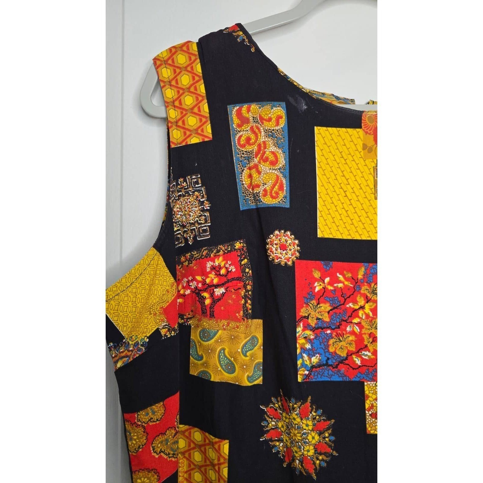 Vintage Jaree Classic Patchwork Print Sleeveless Romper Red Yellow Black Floral