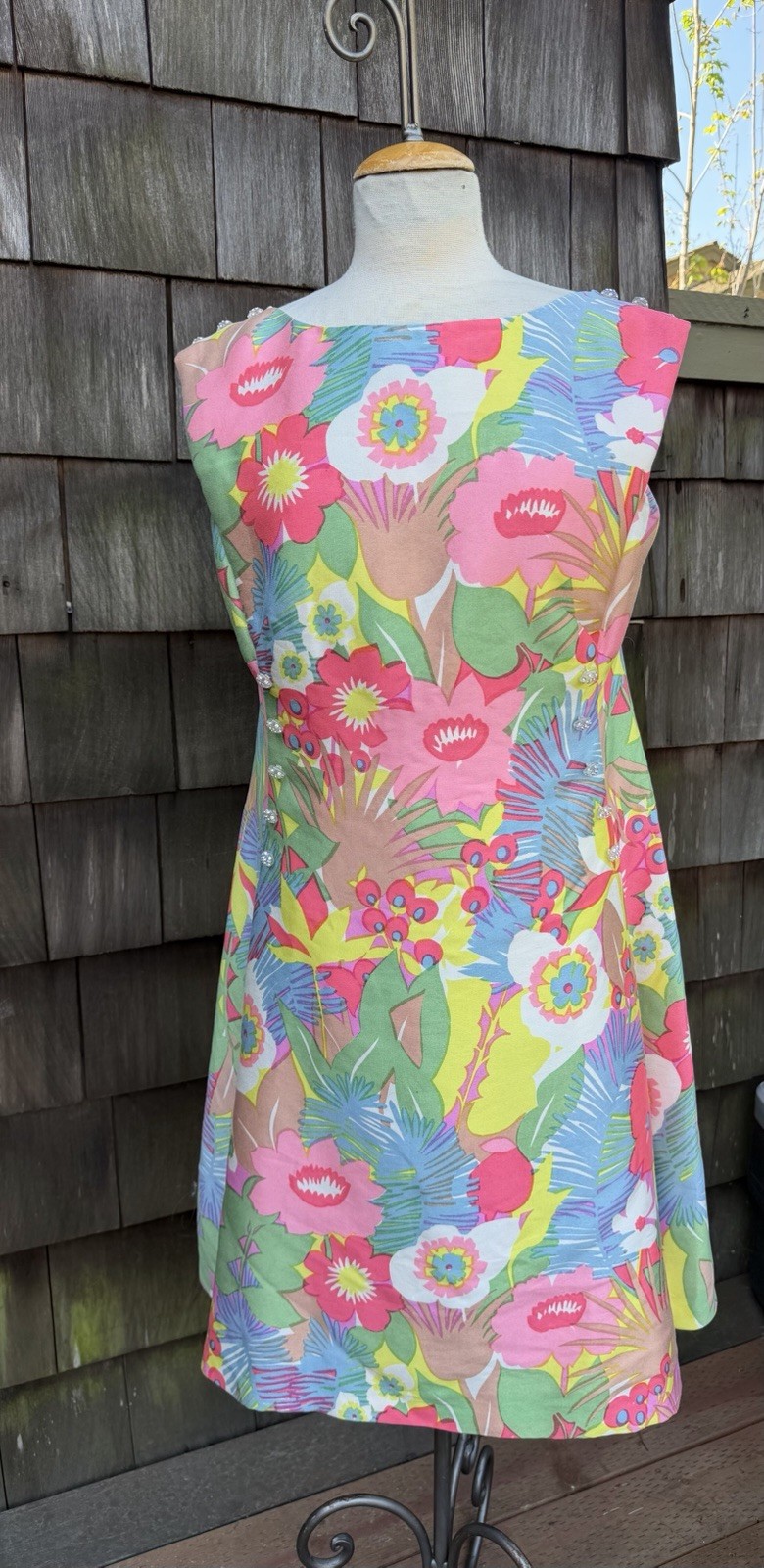 Vintage Shift Dress Pastel Florals Sz M/L