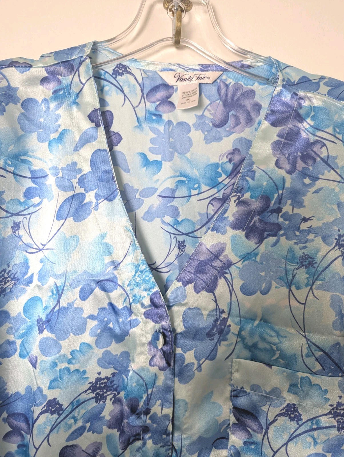 Vanity Fair Size 3XL Night Shirt Gown Sleepwear Full Button Blue Floral Vintage