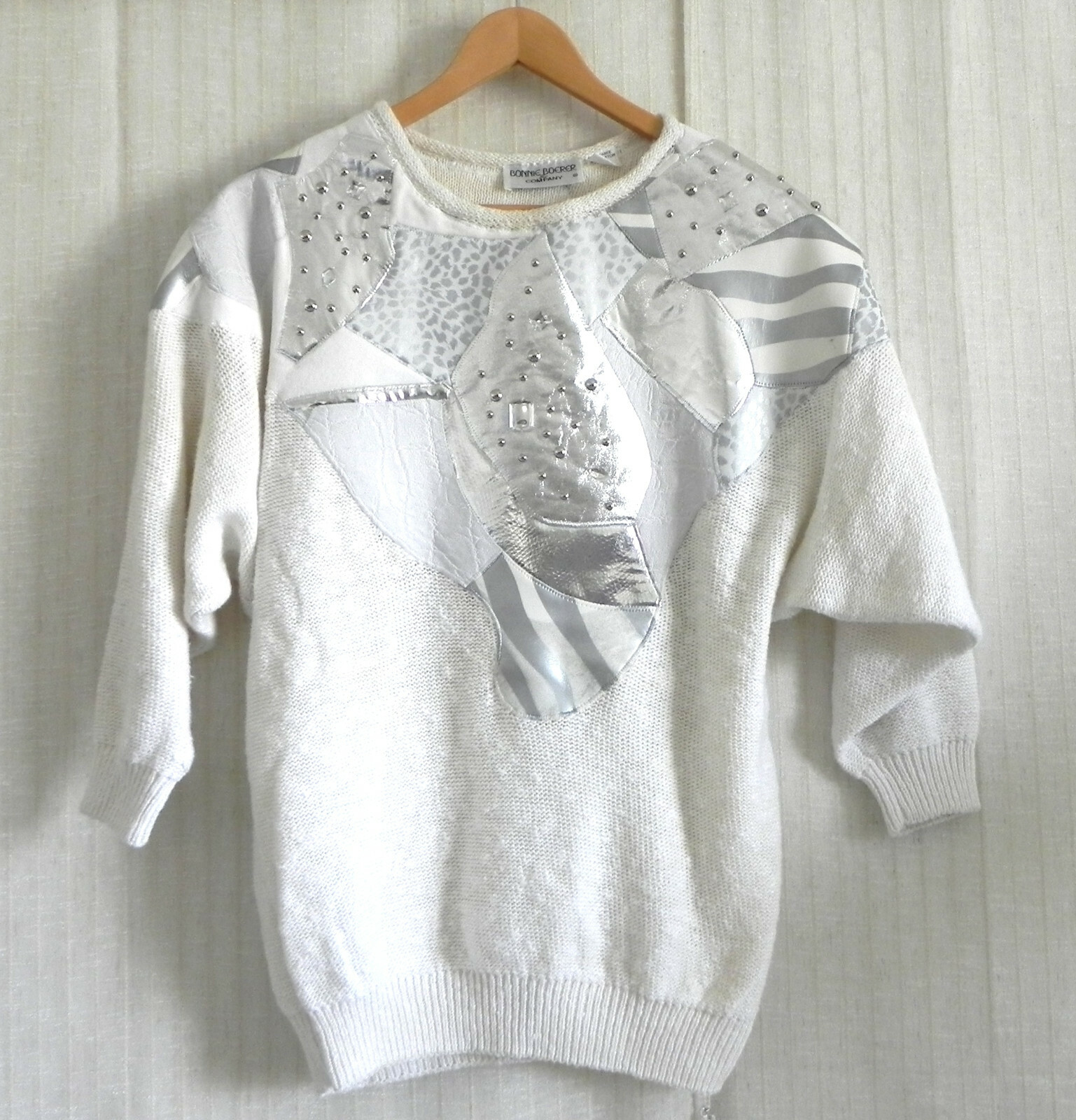 Vtg Bonnie Boerer Sweater Embellisments 3/4 Bat-Wing Sleeve OVER-SIZED Size S
