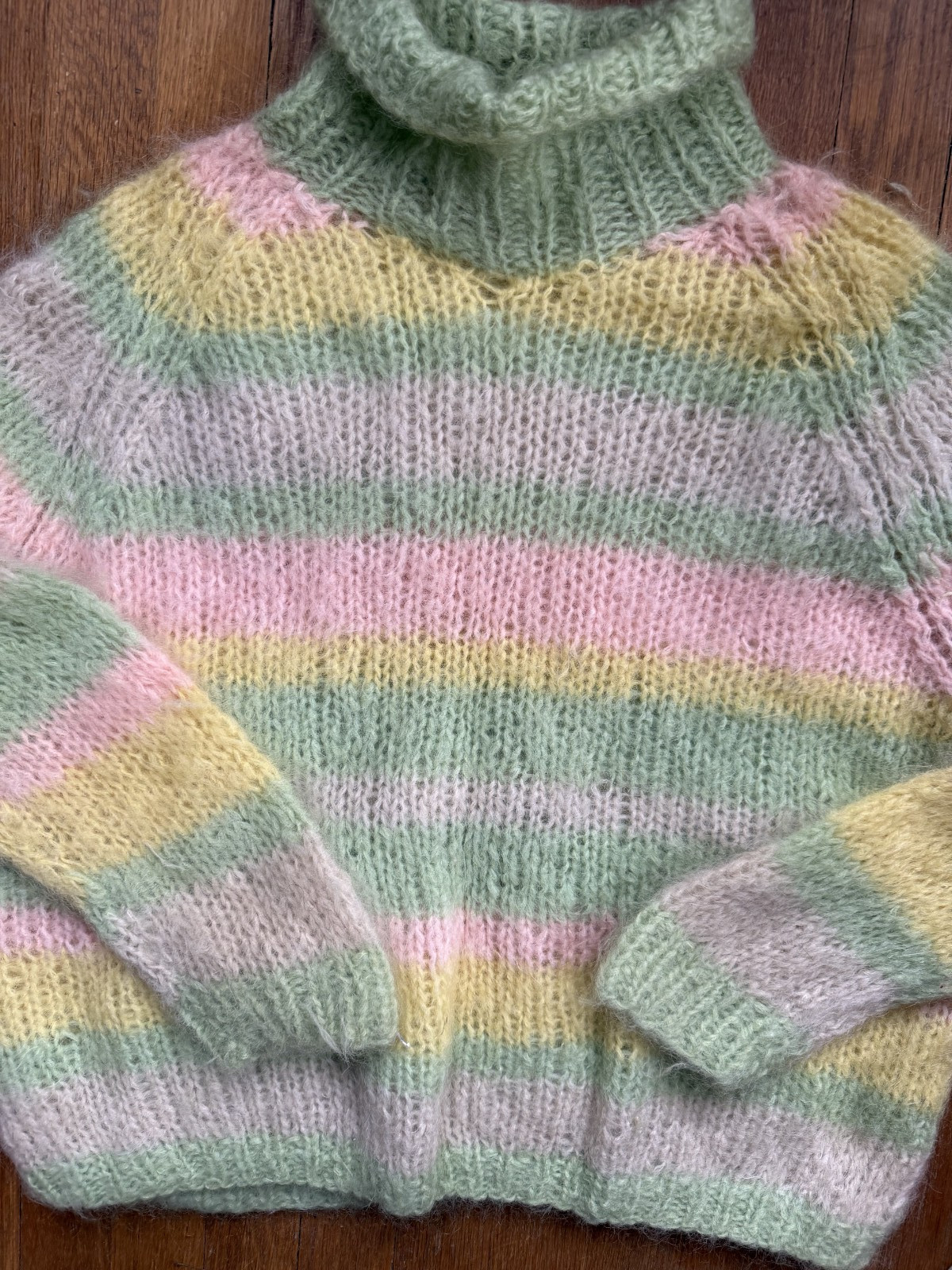 Vintage 1970’s Perseus Wool Mohair Nylon Cowl Neck Striped Sweater Large