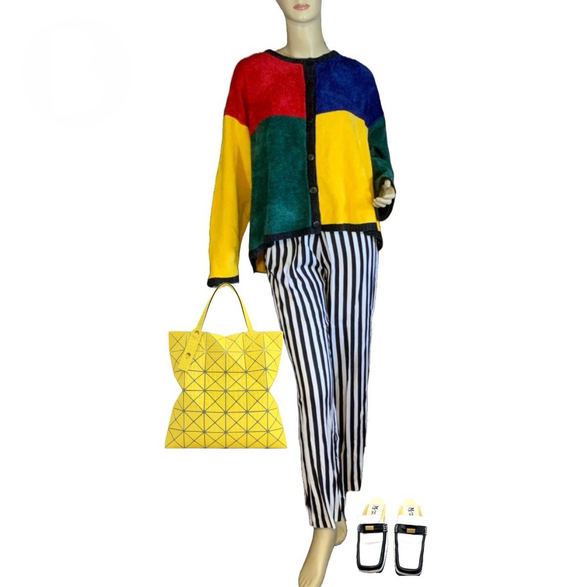 VINTAGE CIRCA 1990’S JACQUE AND KOKO BLACK W/MULTI COLOR CARDIGAN SIZE 22/24