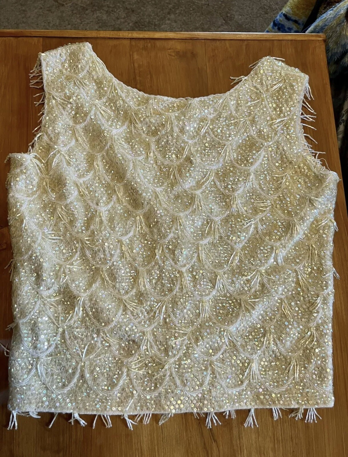 Kenzar Hong Kong Sleeveless Top Flapper Sequins Vintage Beaded Tassels Party 36