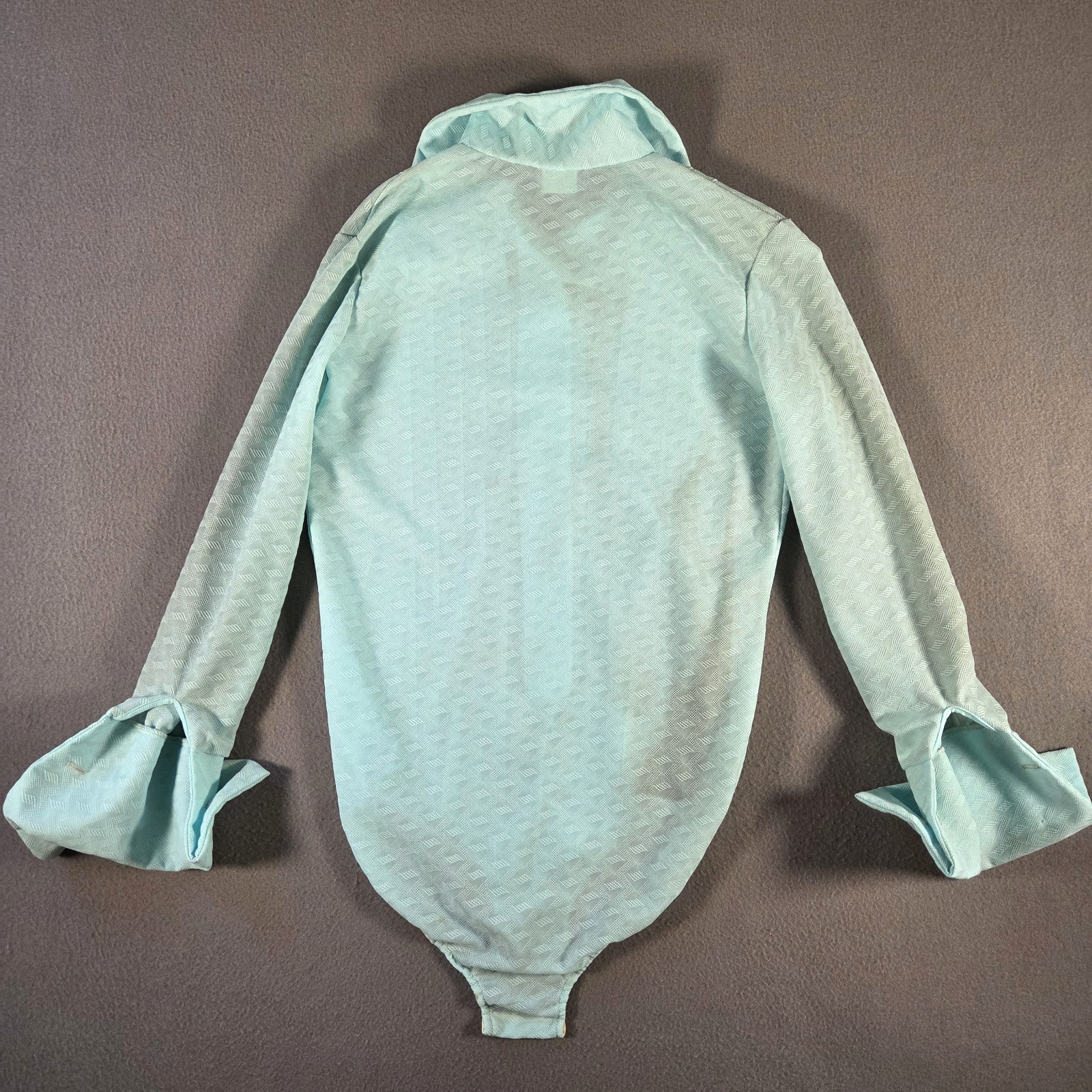 Vintage Aldens Fashions Top Womens Medium Blue Romper Pleated Long Sleeve