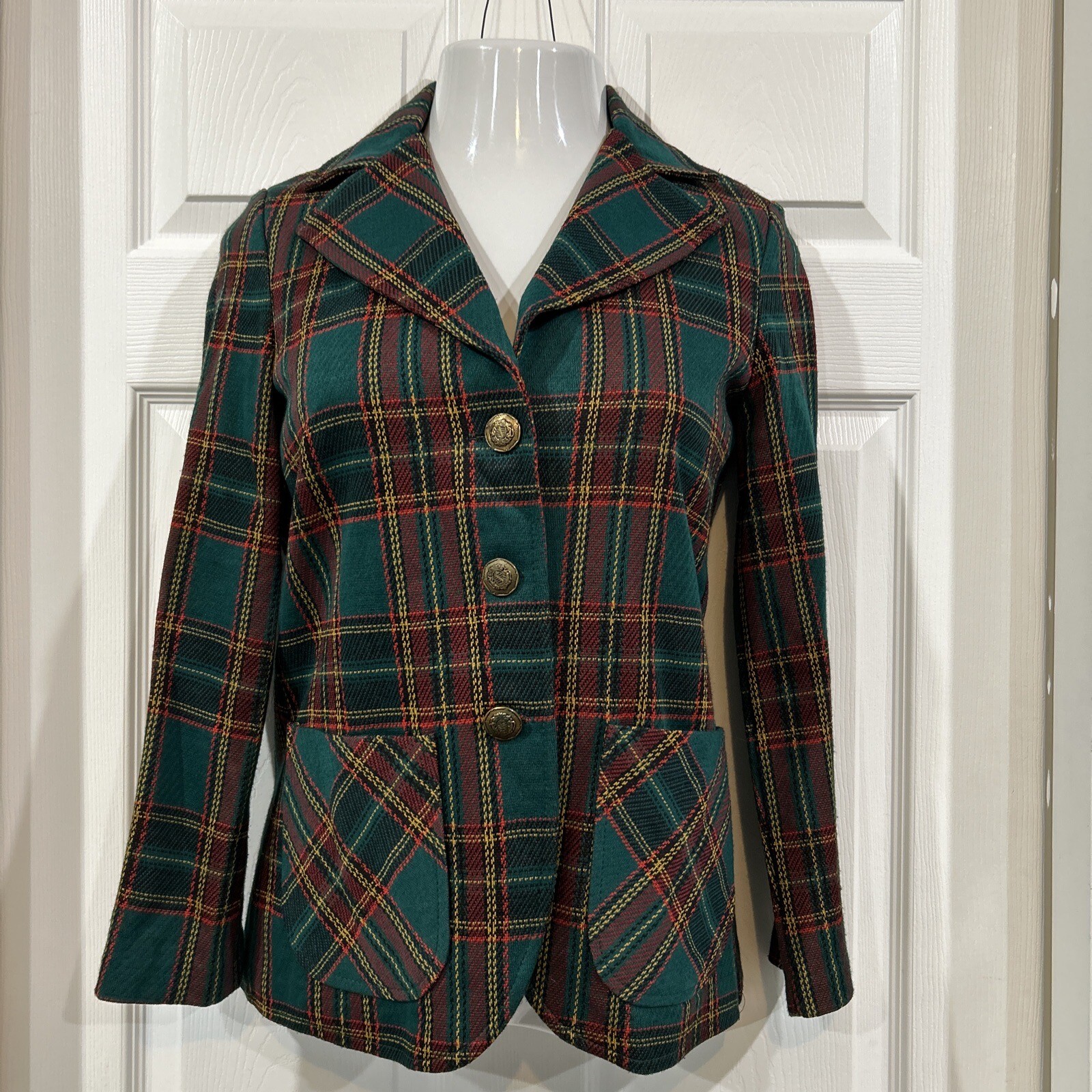 Vintage Jack Winter Polyester Plaid Blazer 1970s Wide Lapel Fitted Women’s M