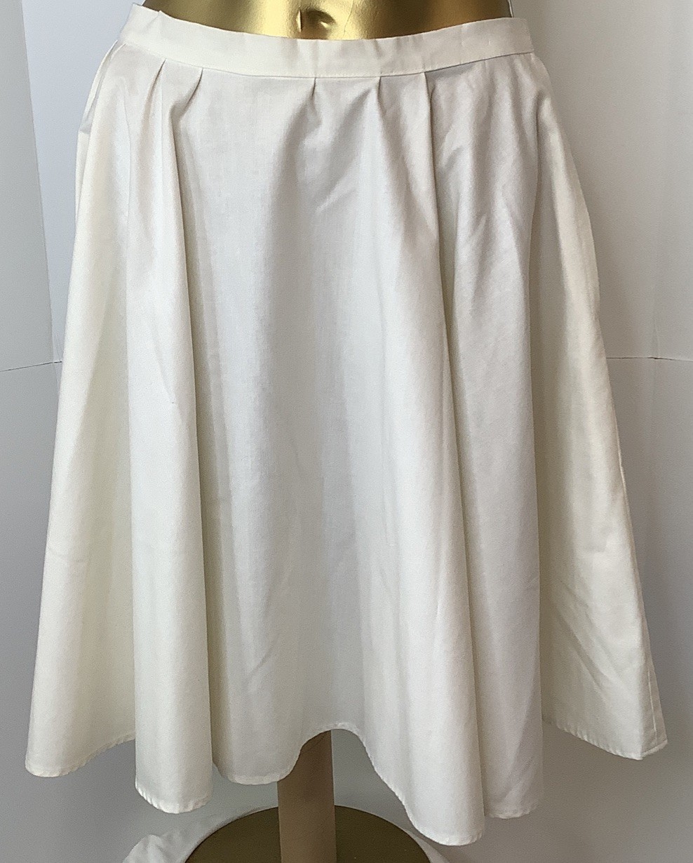 Vintage 60s Square Dance Swing Skirt Zipper Pocket Plain Off White