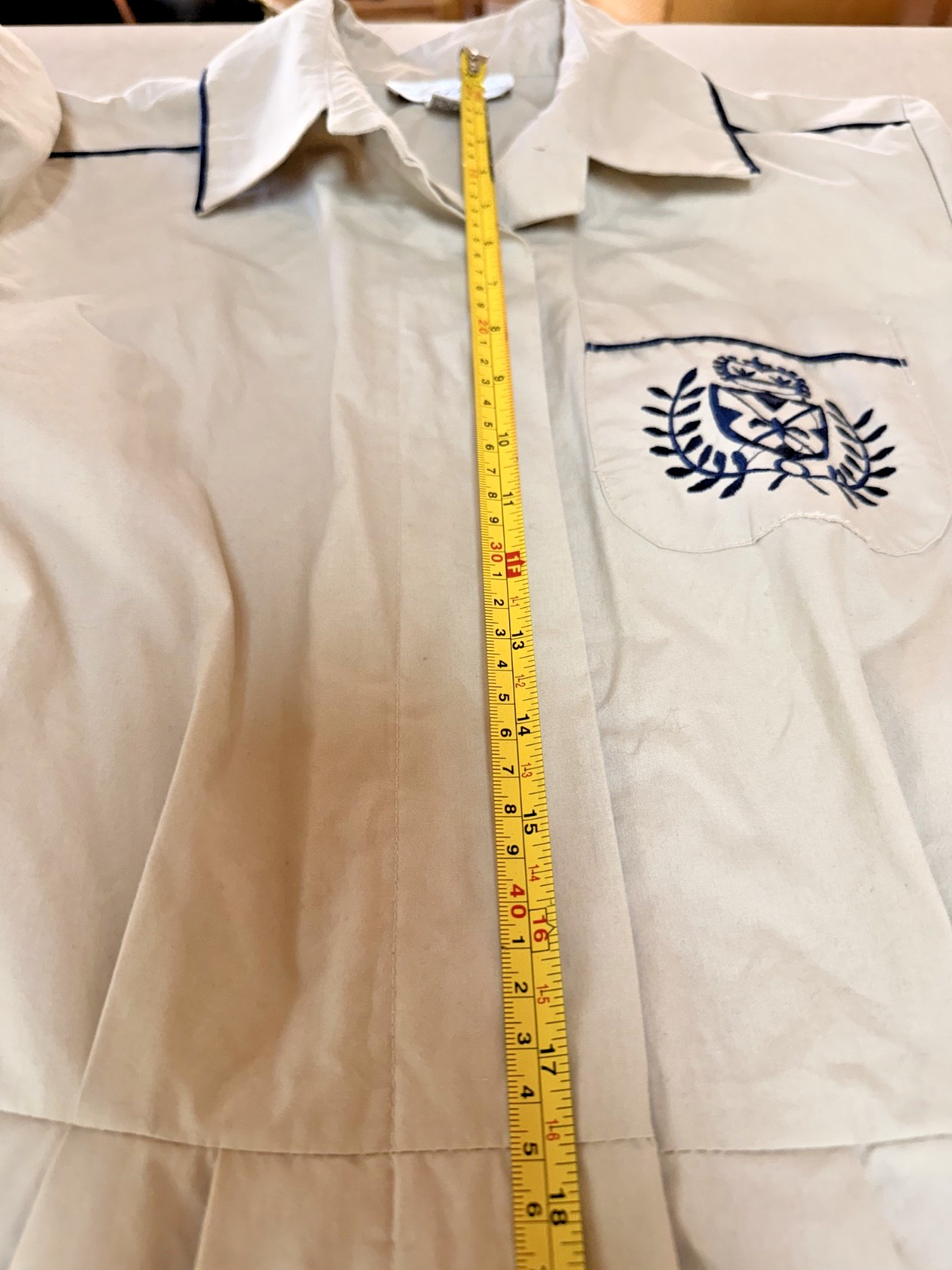 Vintage 80s 90s Preppy Shirt Dress Womens 12 Beige Fit Flare Full Skirt Academia