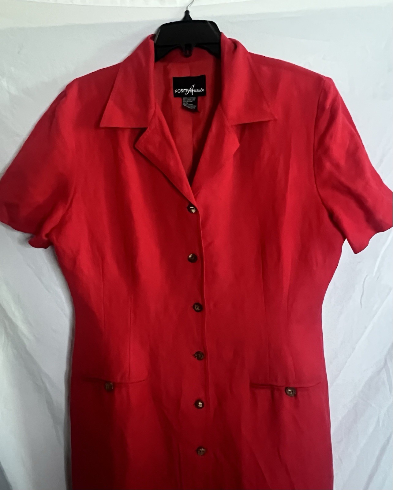 Iconic 90s Vintage Positive Attitude Button Front Shirt Dress Linen/Rayon Sz 14