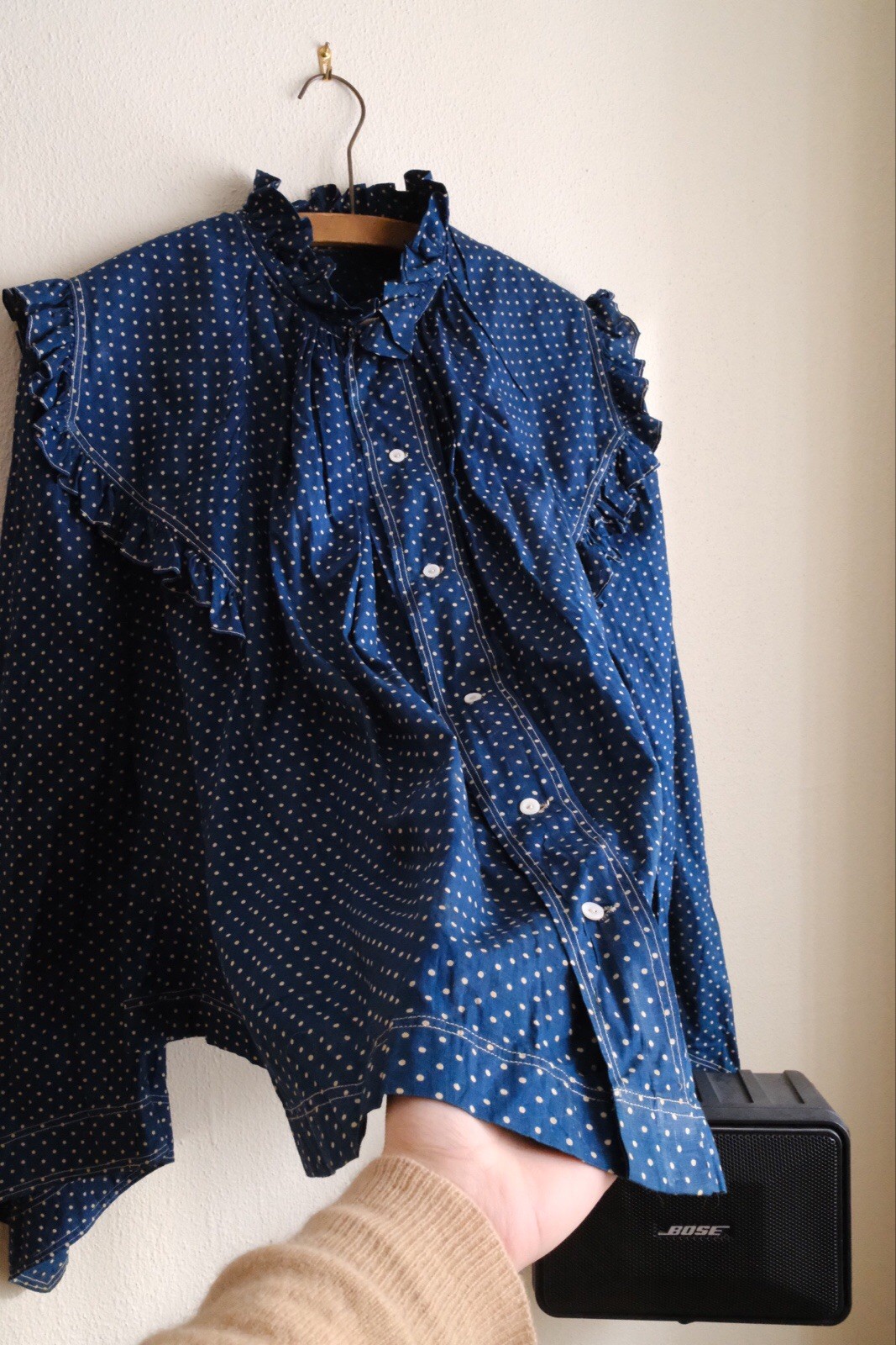 Extremely Rare Blue Indigo Calico Antique Blouse, Possible Maternity Cut