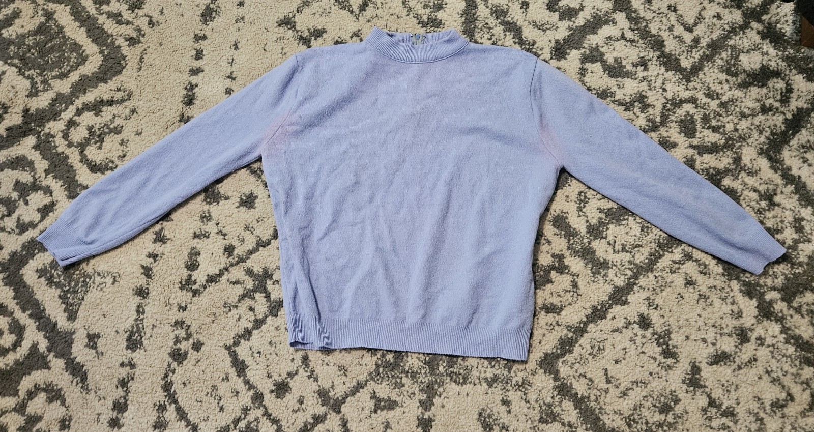 Vintage Kingsley Womens Mock Neck Sweater Periwinkle Blue Back Zip Knit Top