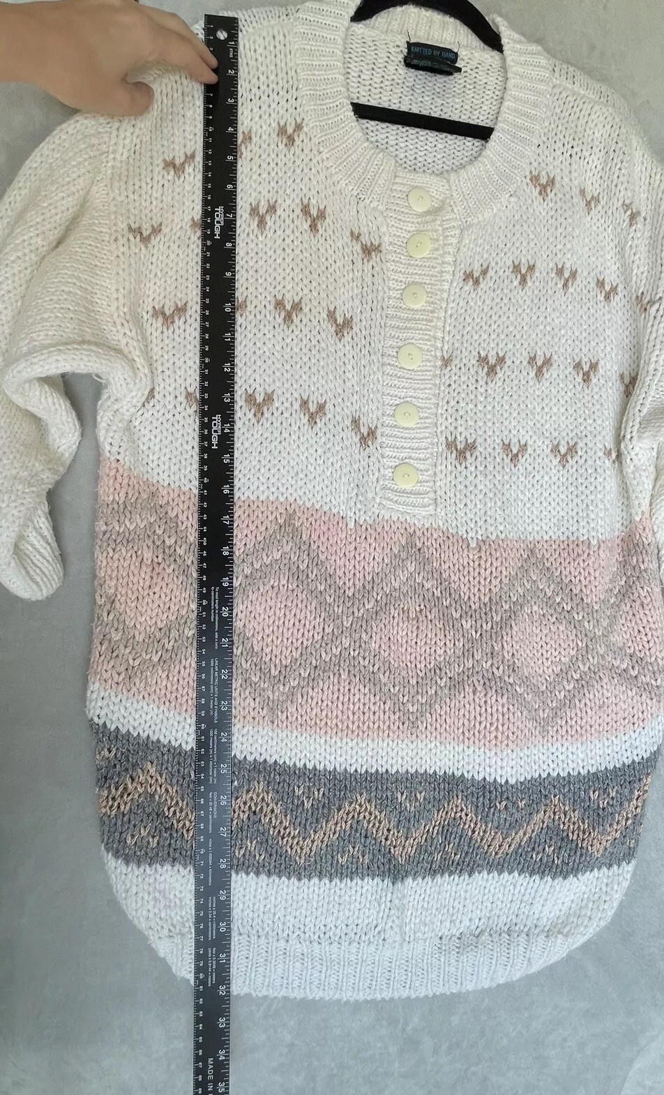 Vintage 80’s Yoido Club Sweater Womens Size Medium Cream Pink Hand Knitted Soft