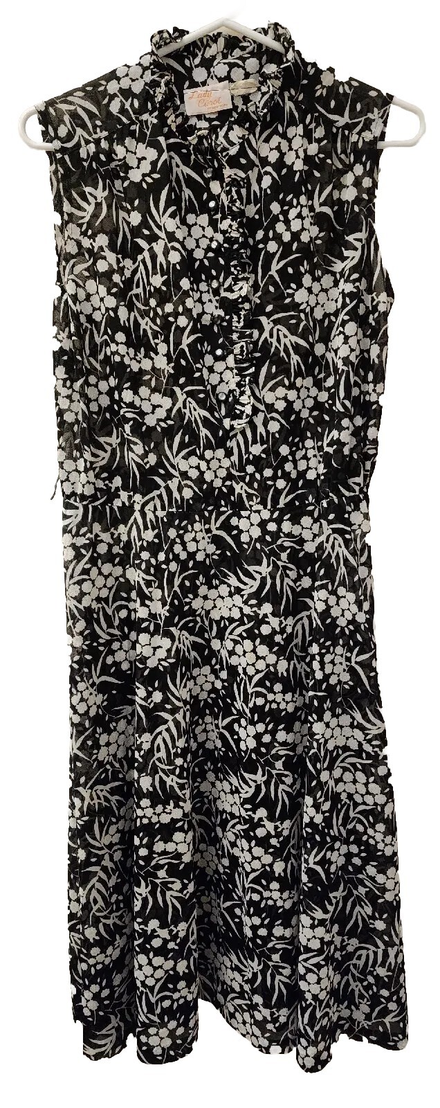 VTG Lady Carol Of New York Sheer Sleeveless Floral Black & White Dress Size 12