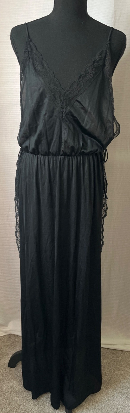 vintage slip dress lace deep v neck tie waist large