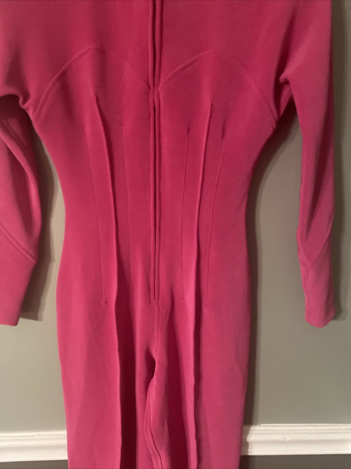 Vtg Tadaski Hot Pink Zippered Jumpsuit Shoulder pads And Stirrups Size S Rare