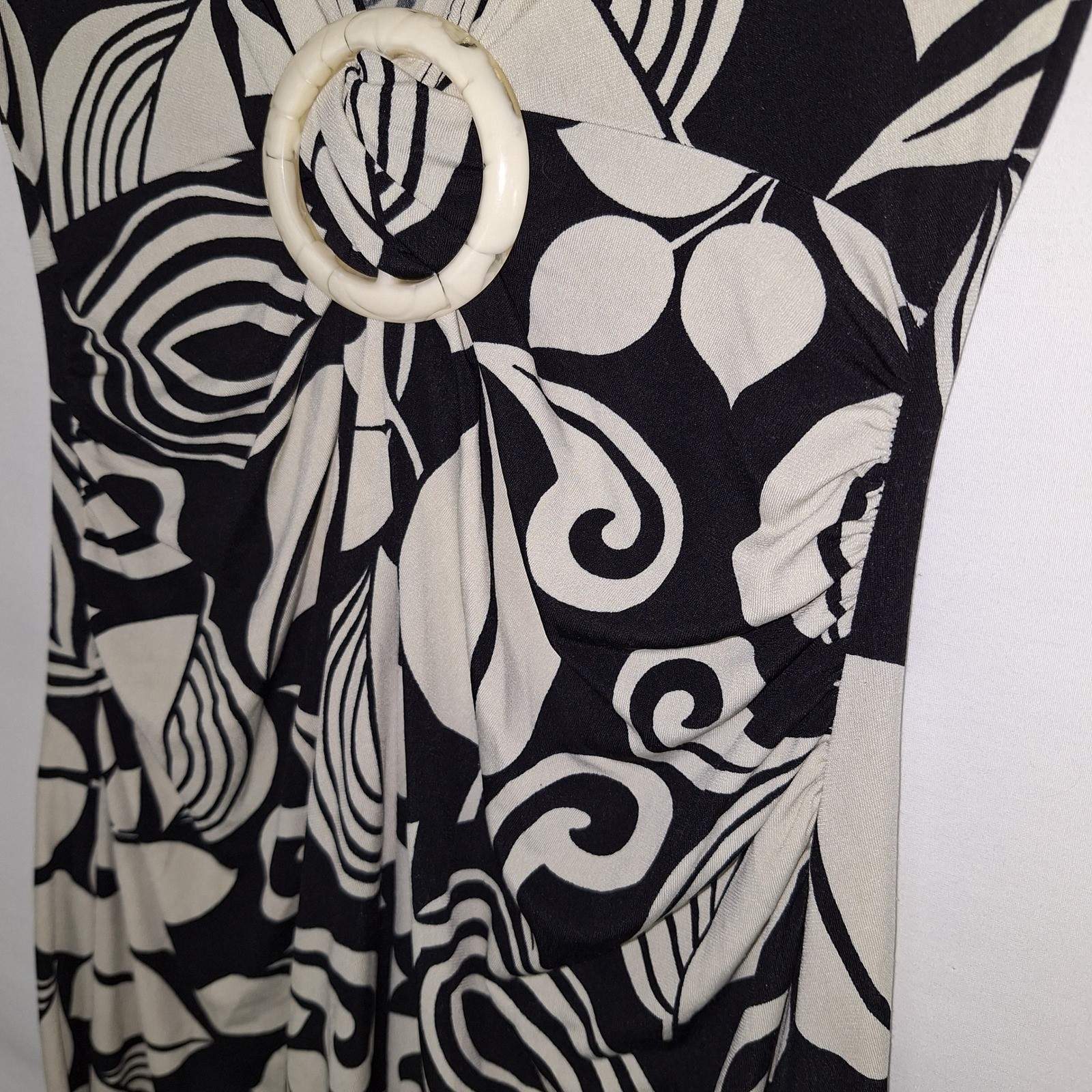 Vintage Y2K Whimsigoth XOXO Collection Black Cream Leaf Deep V-Neck Dress M
