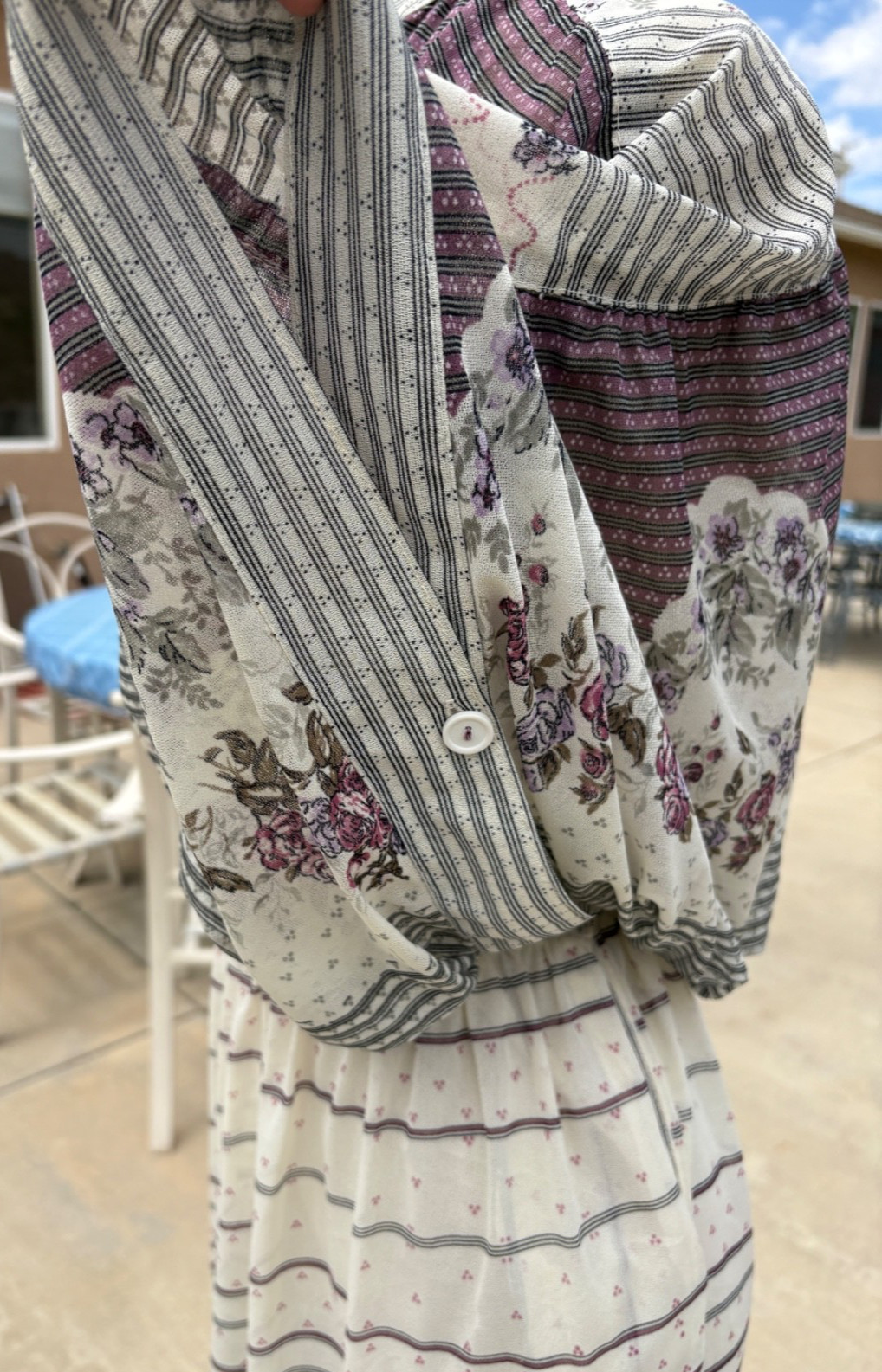Vintage 70s Kimono style Floral Calico Shear Sheath Party Day Dress Boho S
