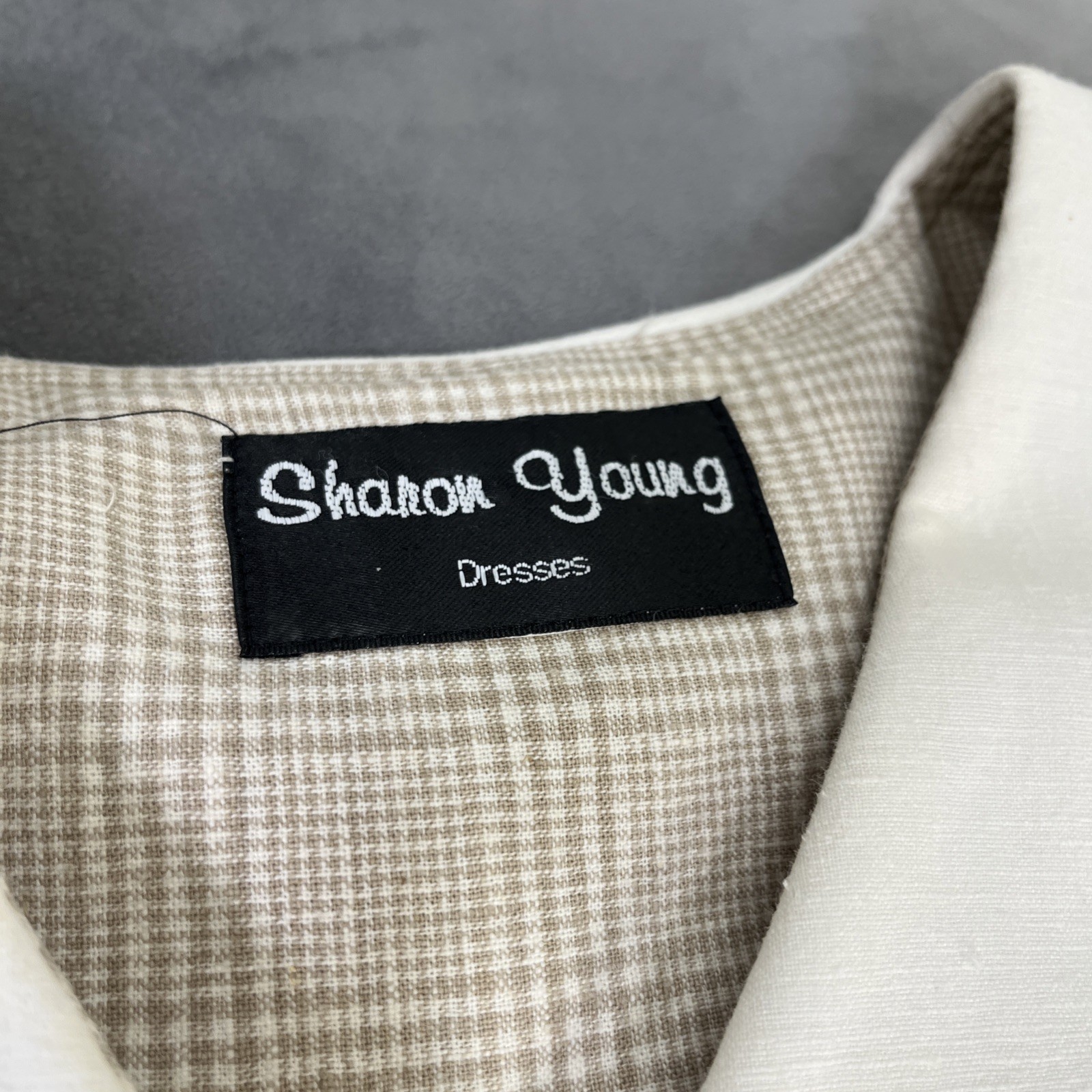Vintage Sharon Young Button Up Plaid Dress No Size Retro Big Collar Charity