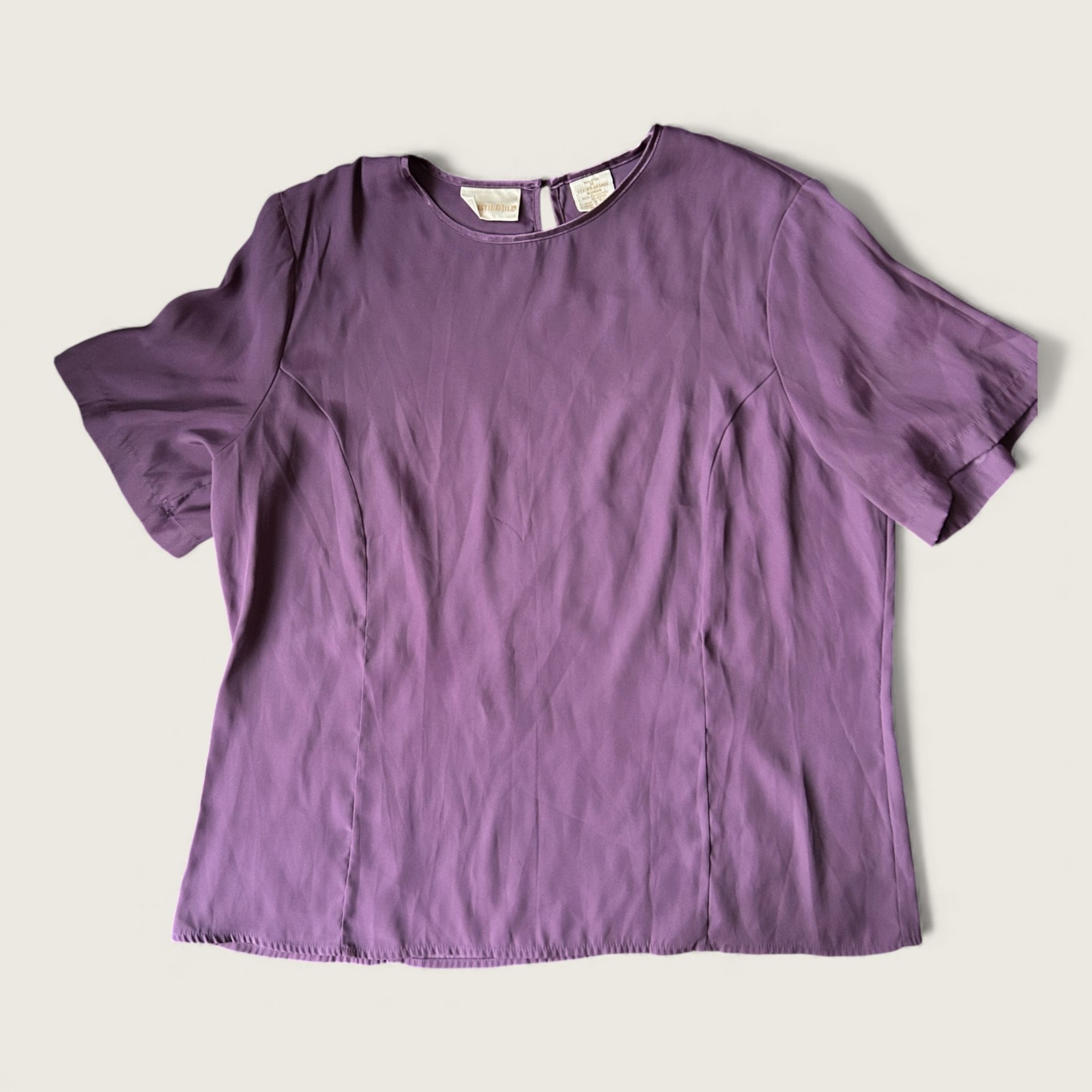 Christie & Jill Lavender Blouse Women’s Short Sleeve Vintage Top Size XL