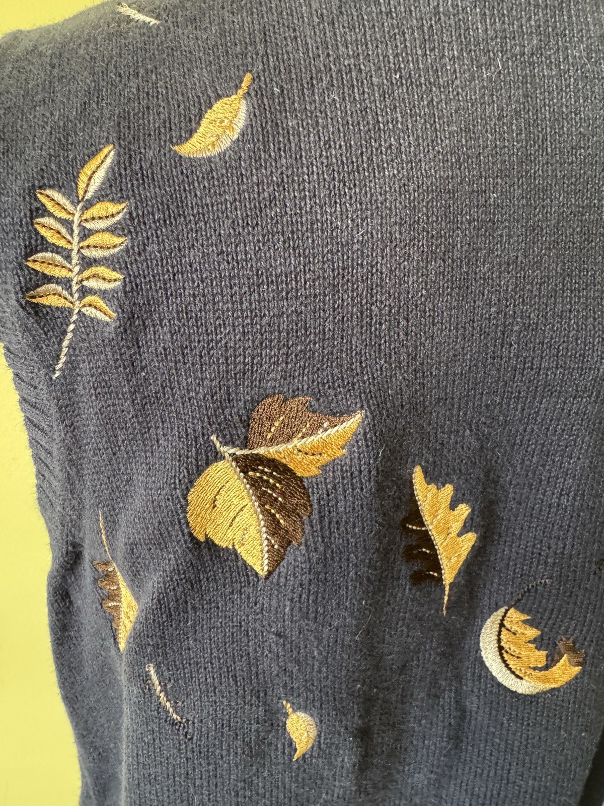 C.J. Banks Leaf Embroidered Zip Vest Blue Nature Cottagecore Size X Cotton Ramie