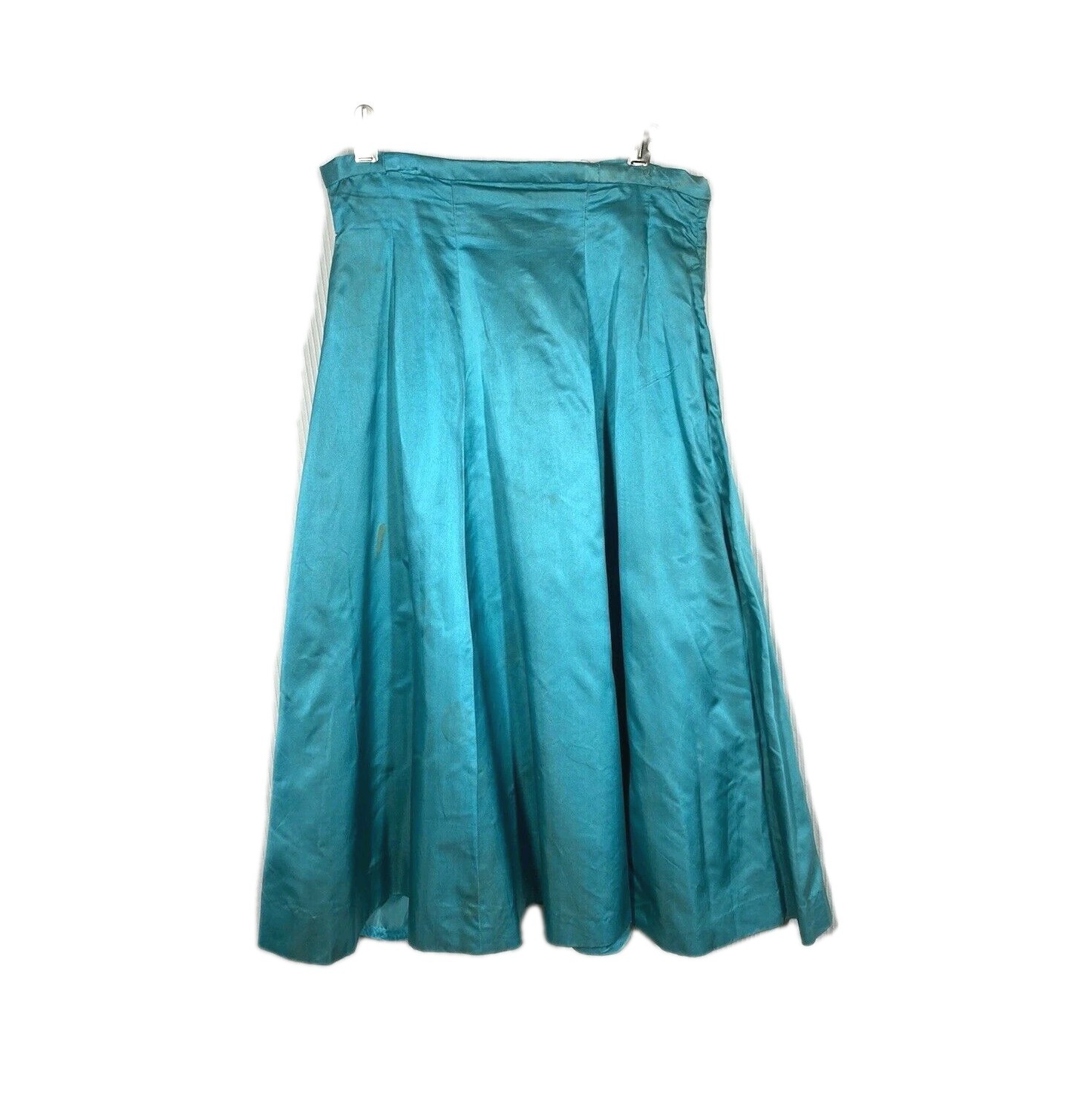Vtg 50s Frank Starr Full Skirt 30w Mermaid Train Detail Ocean Blue Satin As Is