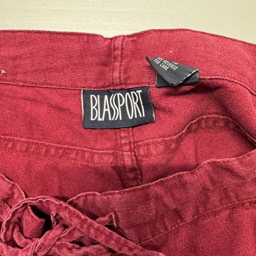 Blassport Vintage Burgundy Linen Cotton Blend Elastic Waist Shorts Womens 12