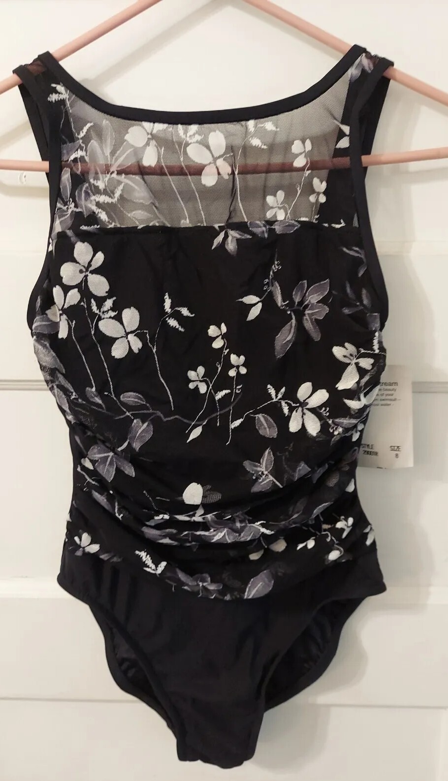 Vtg Nwts Mainstream Ladies Size 8 Black & Flora1 1 Piece Swimsuit USA Union Made