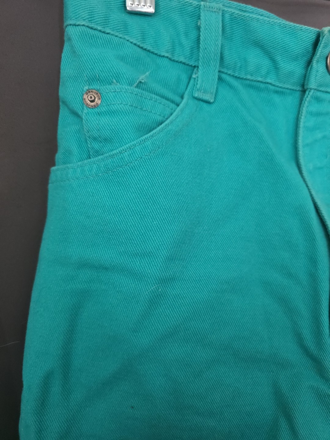 Vintage Bonjour Women’s Junior 7/8 Shorts Teal Denim Jean Fray Hem