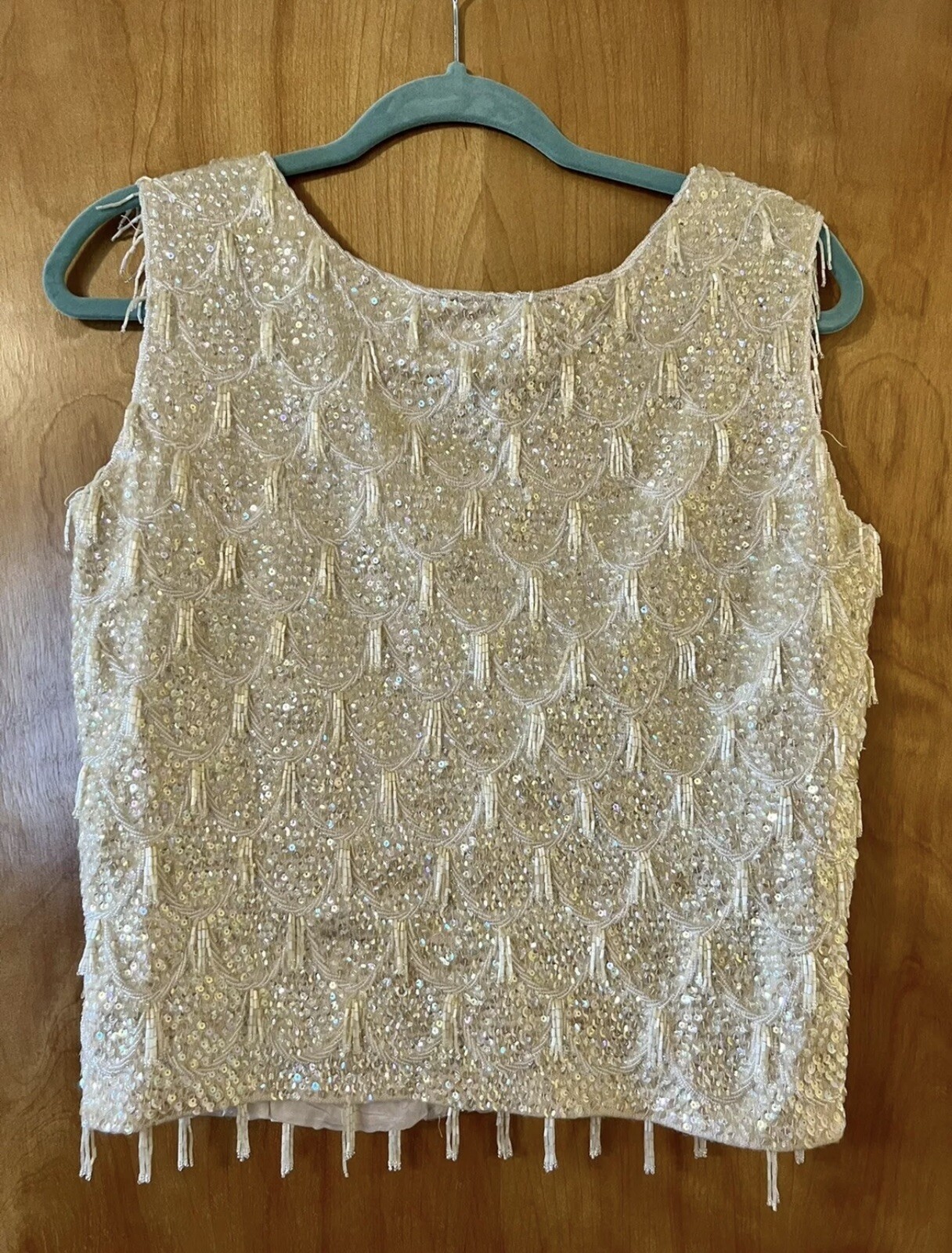 Kenzar Hong Kong Sleeveless Top Flapper Sequins Vintage Beaded Tassels Party 36