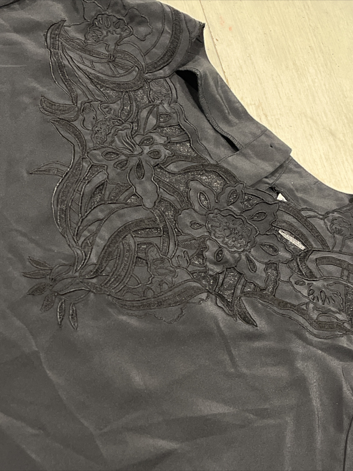 Regina Porter Vintage Black Blouse W/ Embroidery Size 14 NICE
