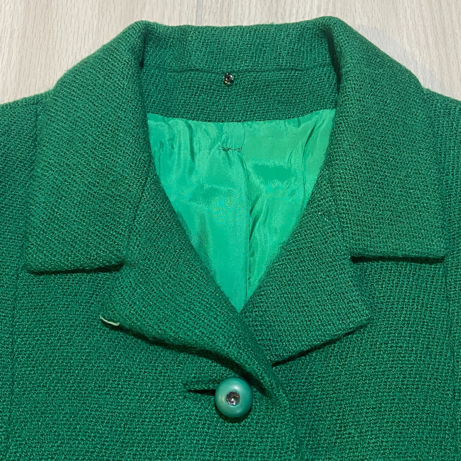 Vintage 60s Kelly Green Womens Suit Jacket Skirt Small Frank Gallant Classic