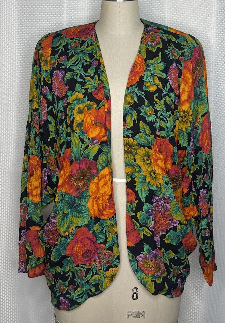 VINTAGE KAREN KANE WOMEN’S BLAZER OPEN FRONT LONG SLEEVE FLORAL PRINT SIZE XS