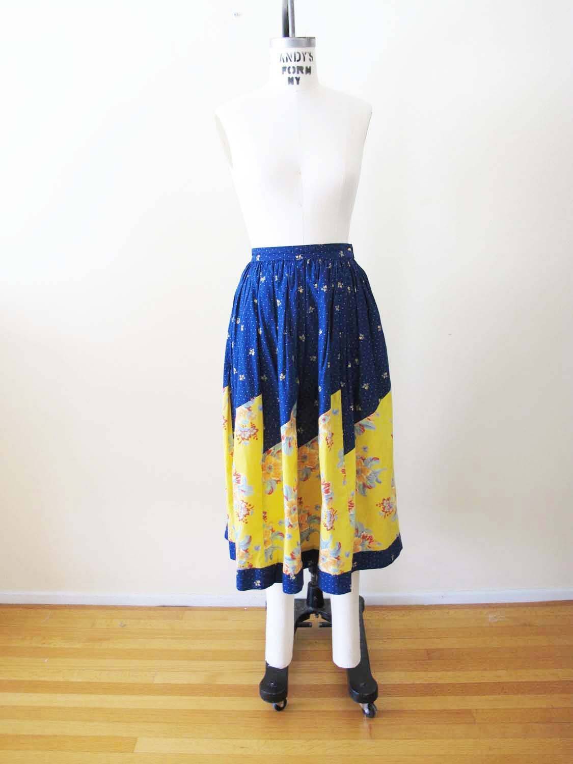 Vintage Anastasia Paris 2 Piece Peasant Blouse Skirt Set S – 80s Blue Yellow
