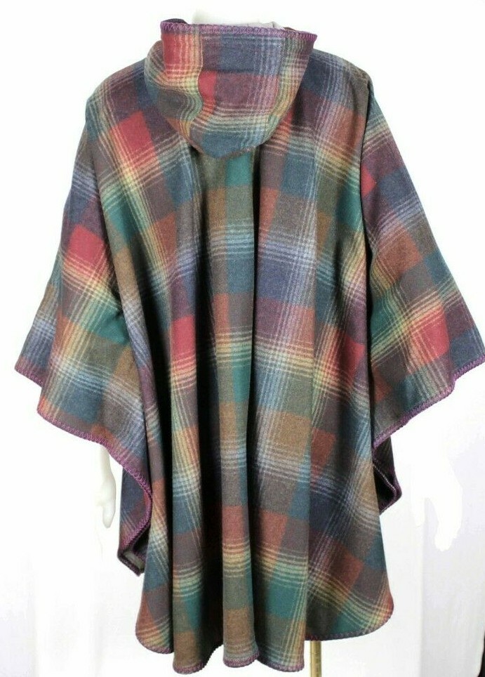 Vintage Caleigh Capes Celtic Wool Blend Plaid Burgundy Multi Cape OSFM USA MADE