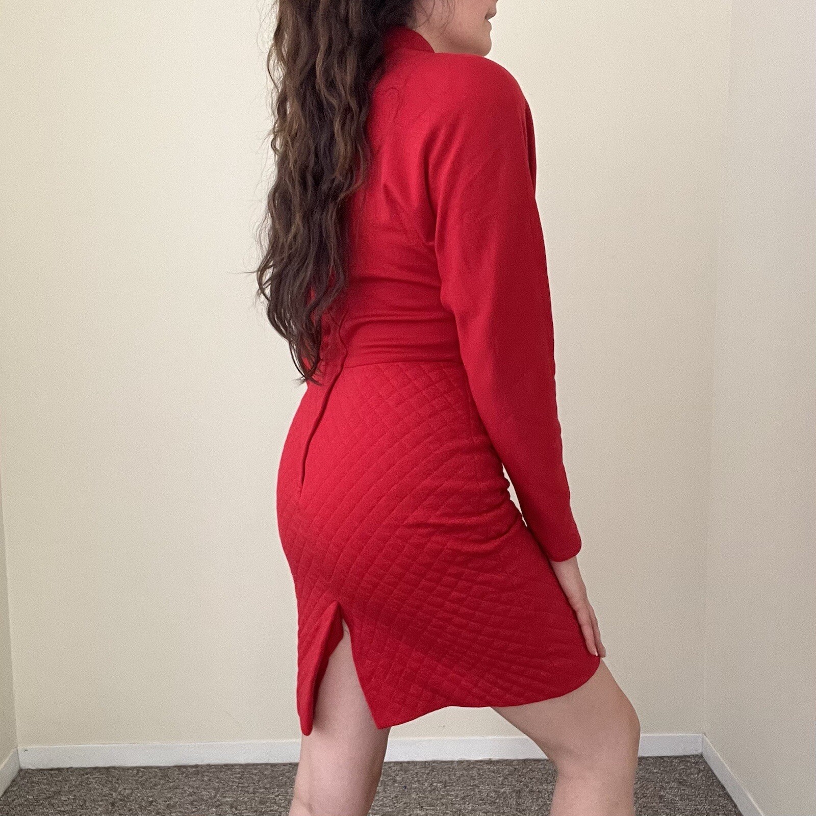 Vintage Red Sweater Dress Holiday Christmas Solid sz 4/6 Nipon 1980s Batwing