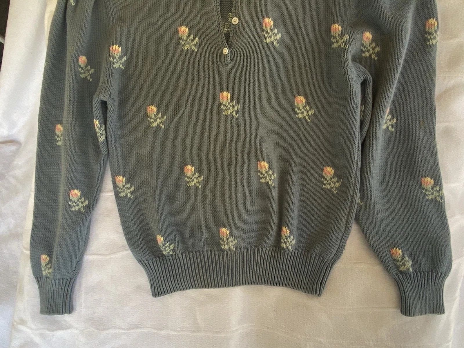 Cambridge Spirit Sweater, Women’s M Blue Floral Lace Grandma Cottage Core Fairy