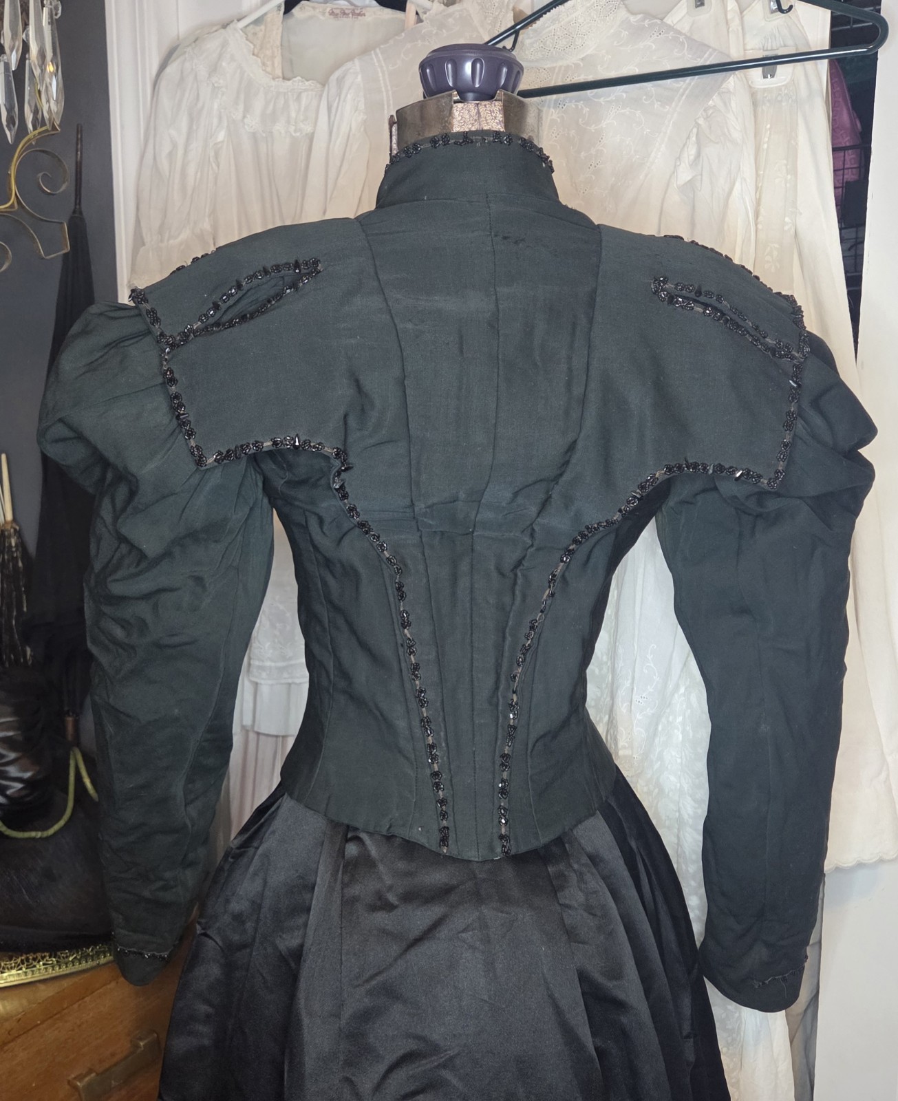 Deep Hunter Green Victorian Cotton Blend Bodice w/ Jet Black Bead Trim