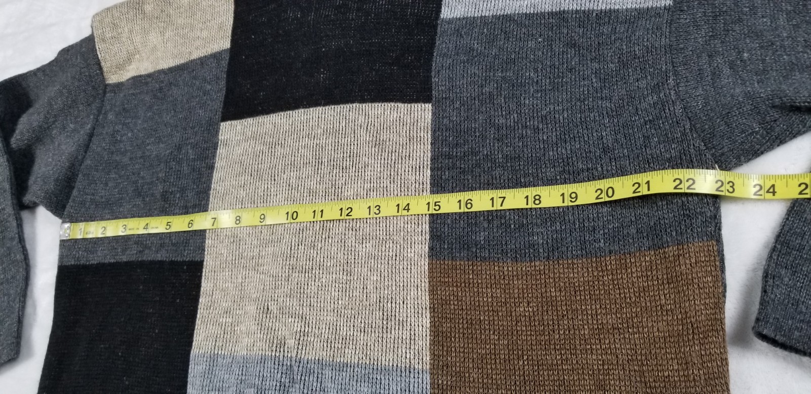 Vintage 80s Cos Cob Turtle Neck Sweater LARGE Colorblock Ribbed Knit Brown Multi