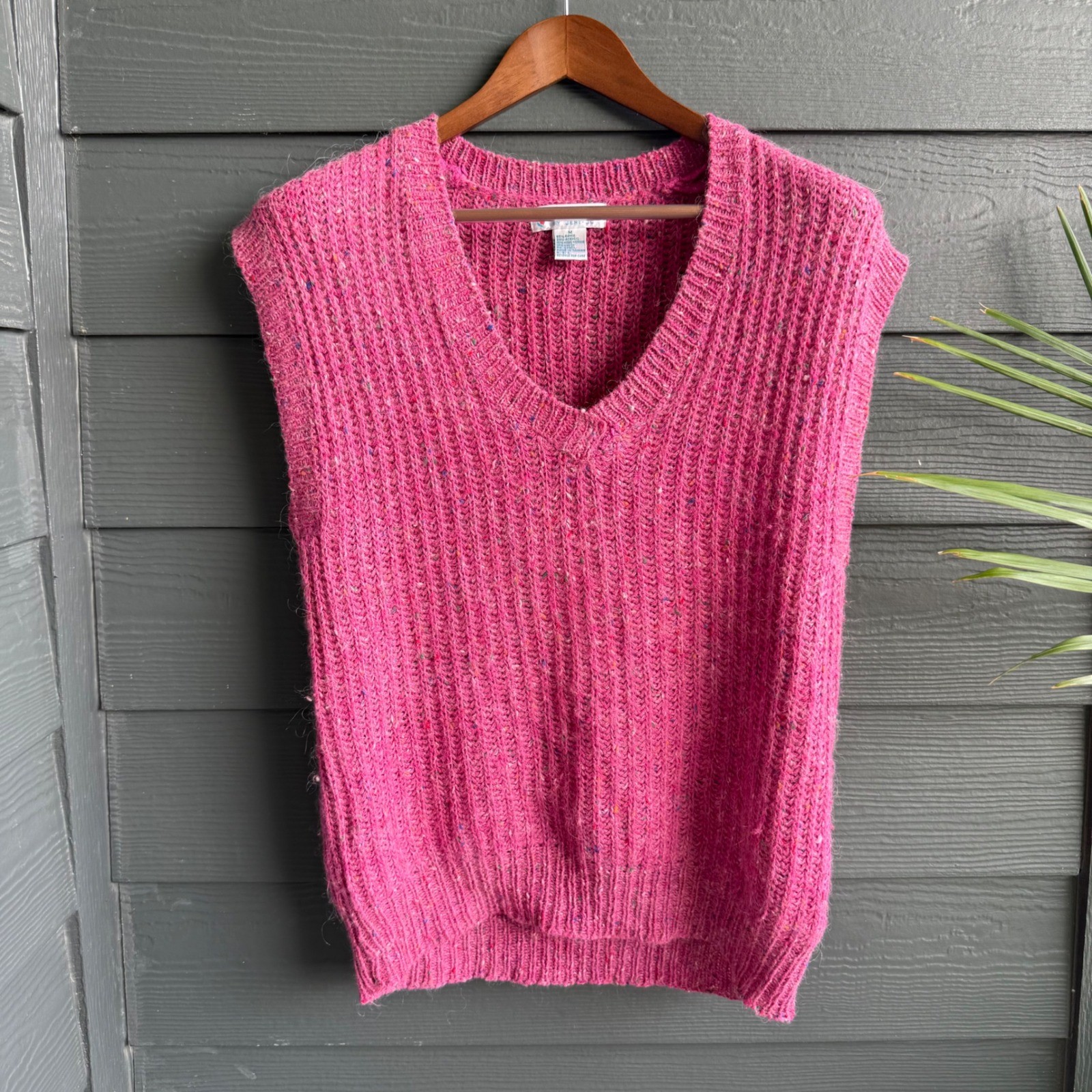 Vintage Currants by Jeri-Jo Ramie Wool Sweater Vest Pink Speckled Rib Knit M